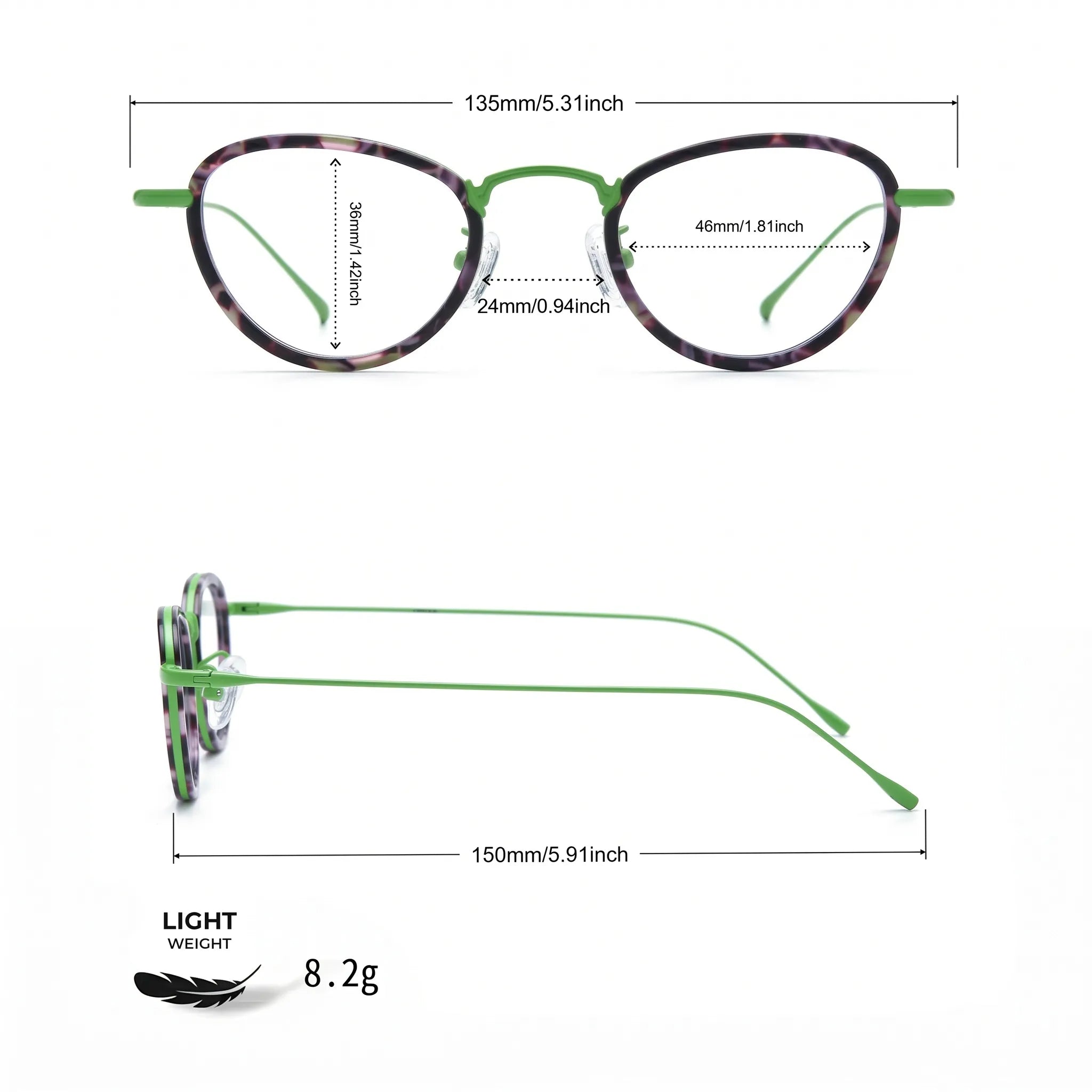 Barledear Lightweight Geometric Acetate Titanium Eyeglasses