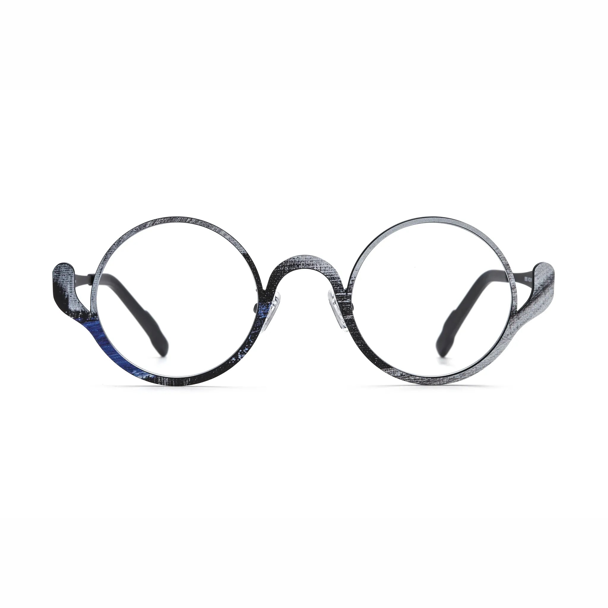 Barledear Midnight Graphite eyeglasses front view with an artistic round pure titanium full-rim frame and lightweight design