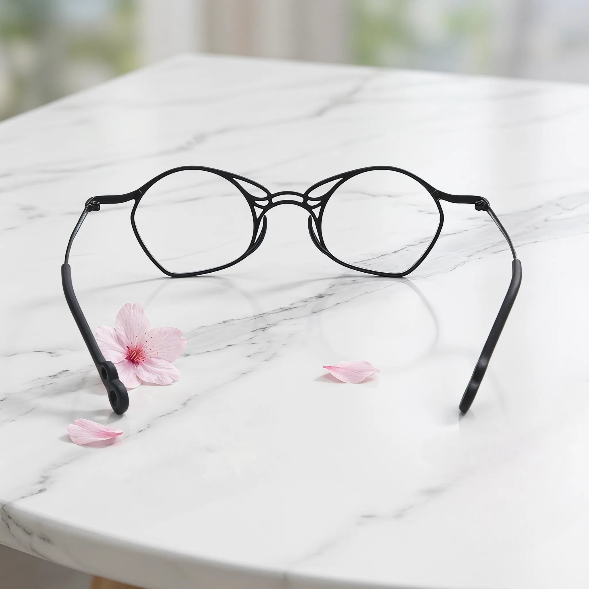 Barledear Midnight Marble Black eyeglasses back view showing temple shape and frame structure