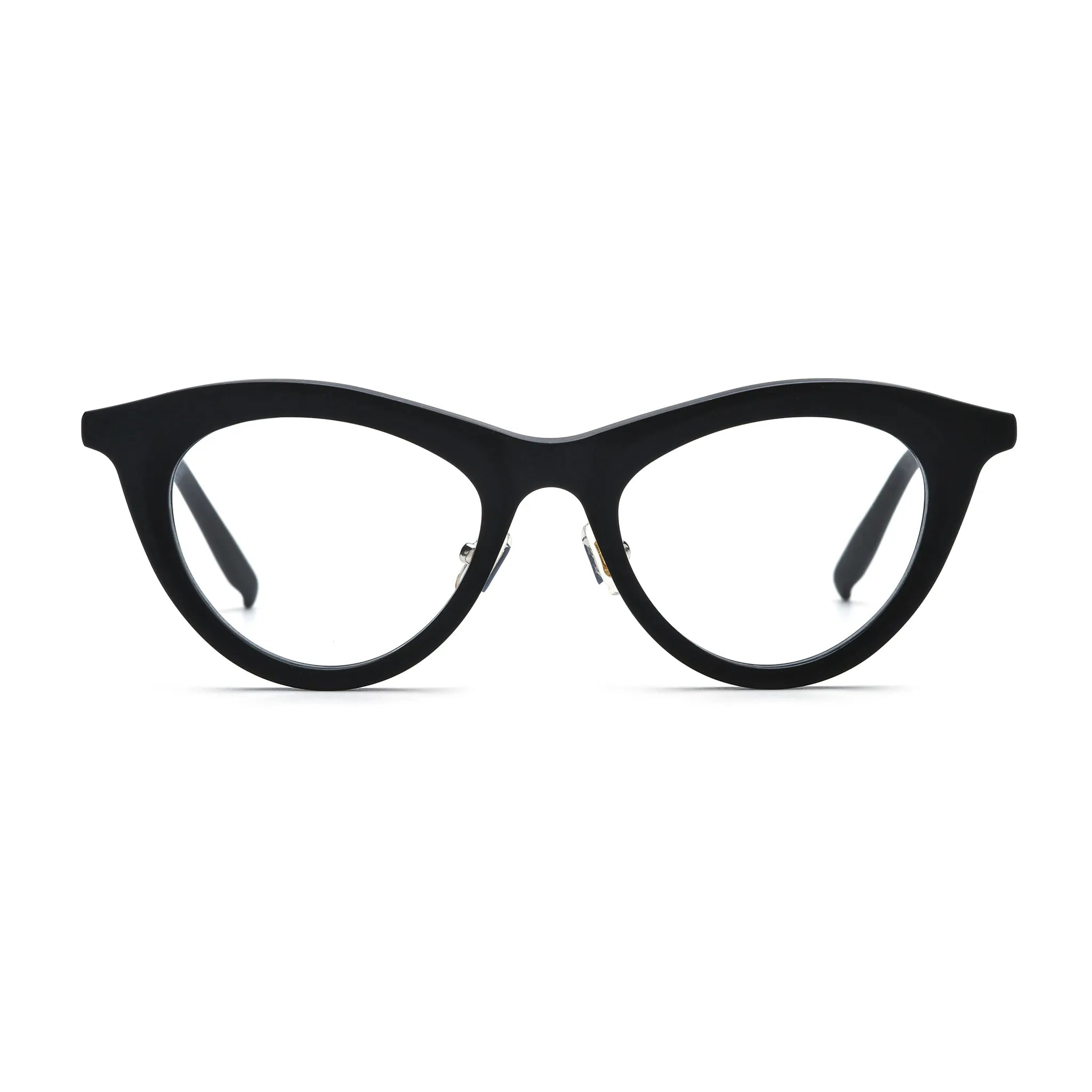 Barledear Midnight Matte cat-eye acetate eyeglasses front view with a matte black full-rim frame and adjustable nose pads