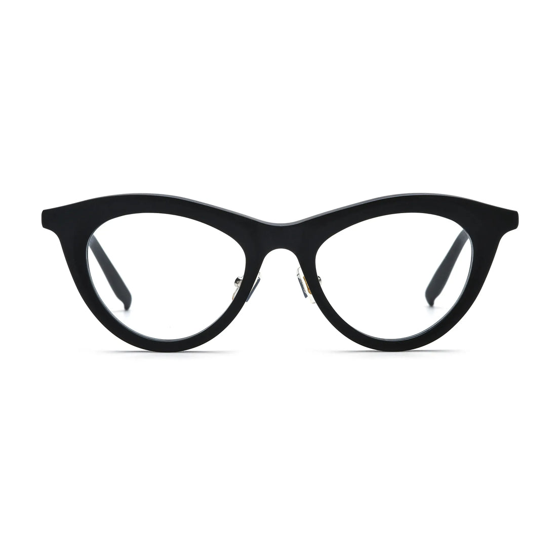 Barledear Midnight Matte cat-eye acetate eyeglasses front view with a matte black full-rim frame and adjustable nose pads