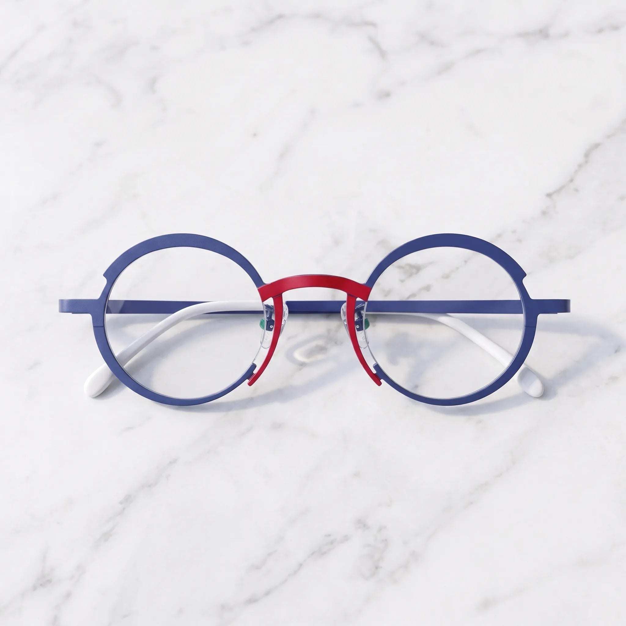Barledear Midnight Navy Crimson Red eyeglasses folded display showing the lightweight full-rim structure, slim titanium temples, and temple-tip details
