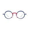 Barledear Midnight Navy Crimson Red eyeglasses front view with a lightweight pure titanium round frame and color-block bridge design