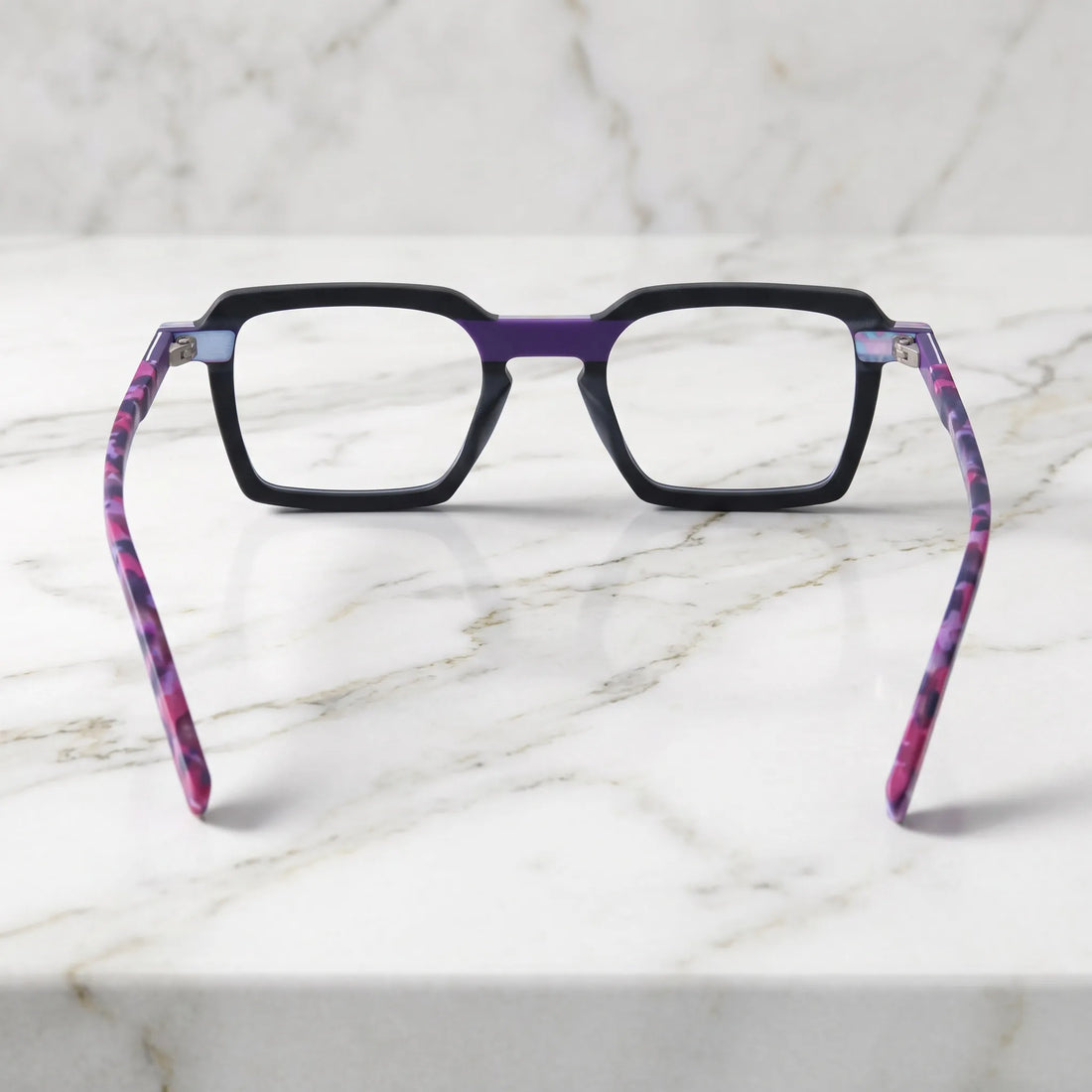 Barledear Midnight Orchid eyeglasses back view showing the full-rim structure and integrated acetate nose pads