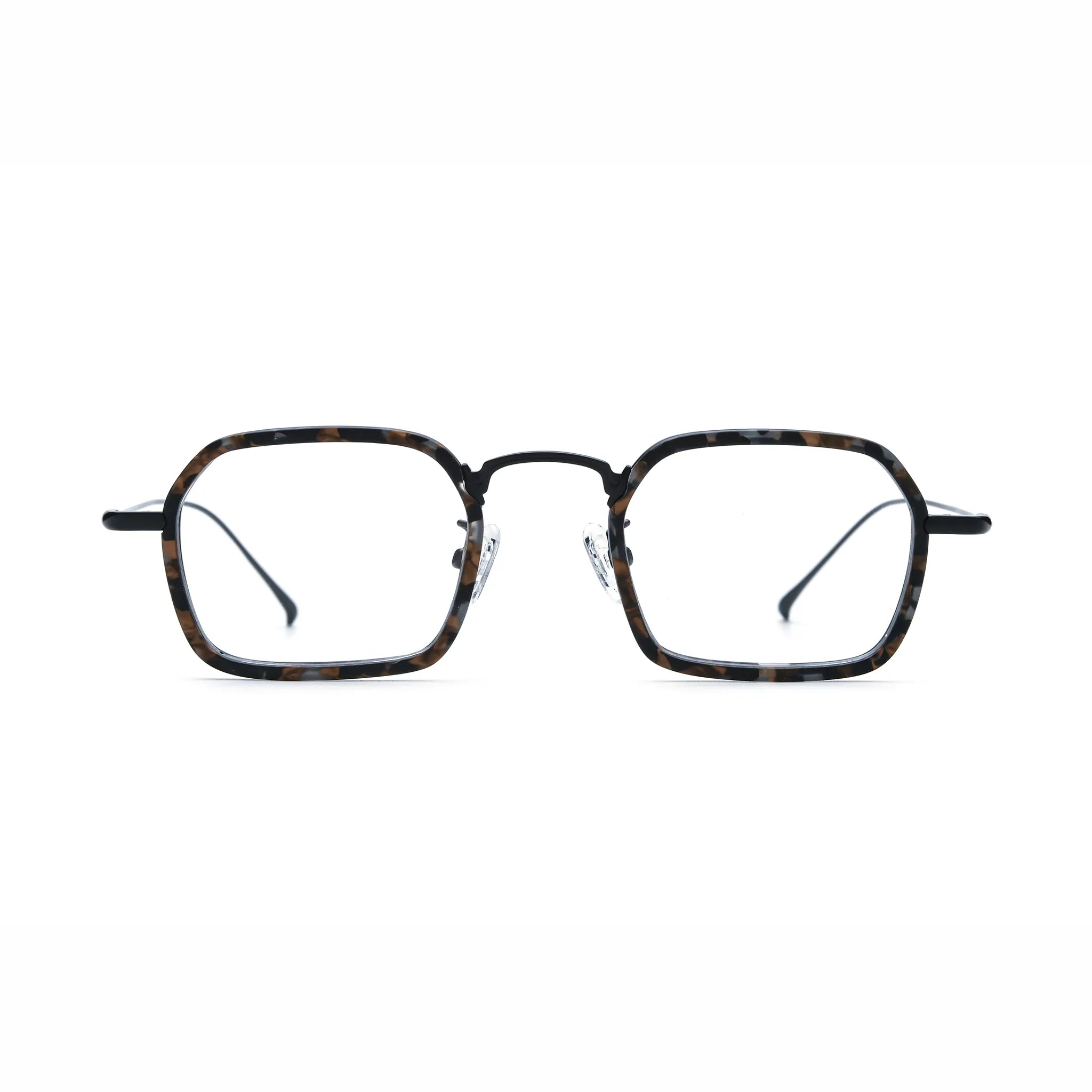 Barledear Midnight Tortoise Black eyeglasses front view with lightweight geometric acetate titanium frame