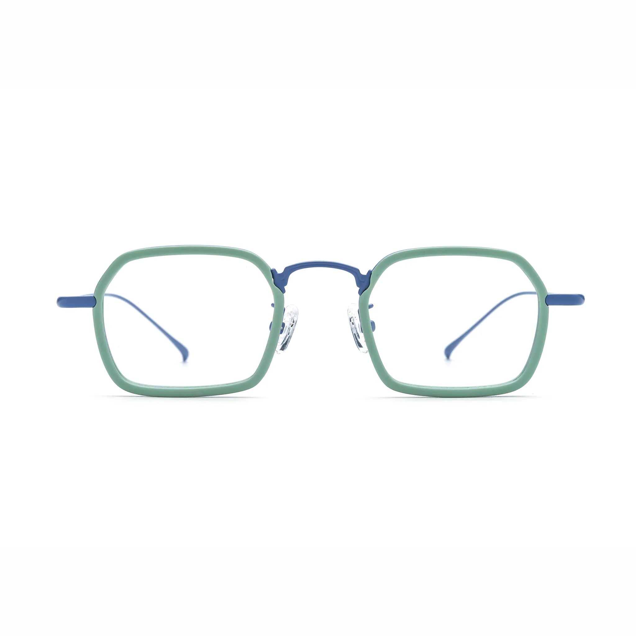 Barledear Mint Sky Blue eyeglasses front view with lightweight geometric acetate titanium frame