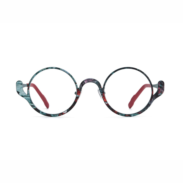 Barledear Mosaic Jade eyeglasses front view with an artistic round pure titanium full-rim frame and lightweight design