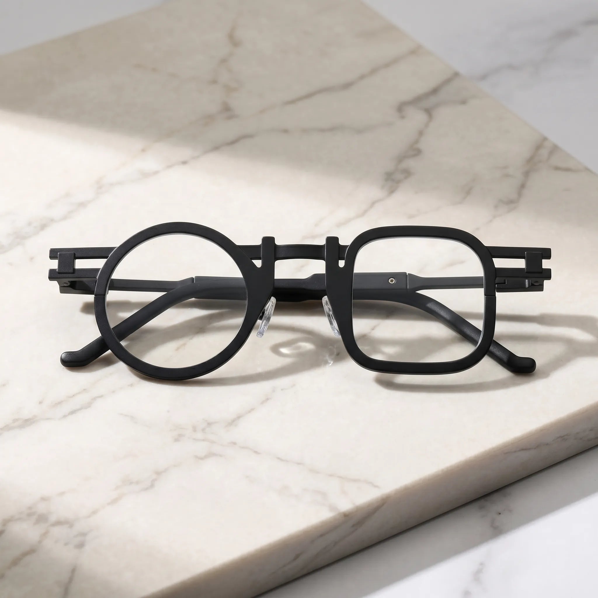 Barledear Obsidian Black eyeglasses folded display showing slim black temples and full-rim frame structure