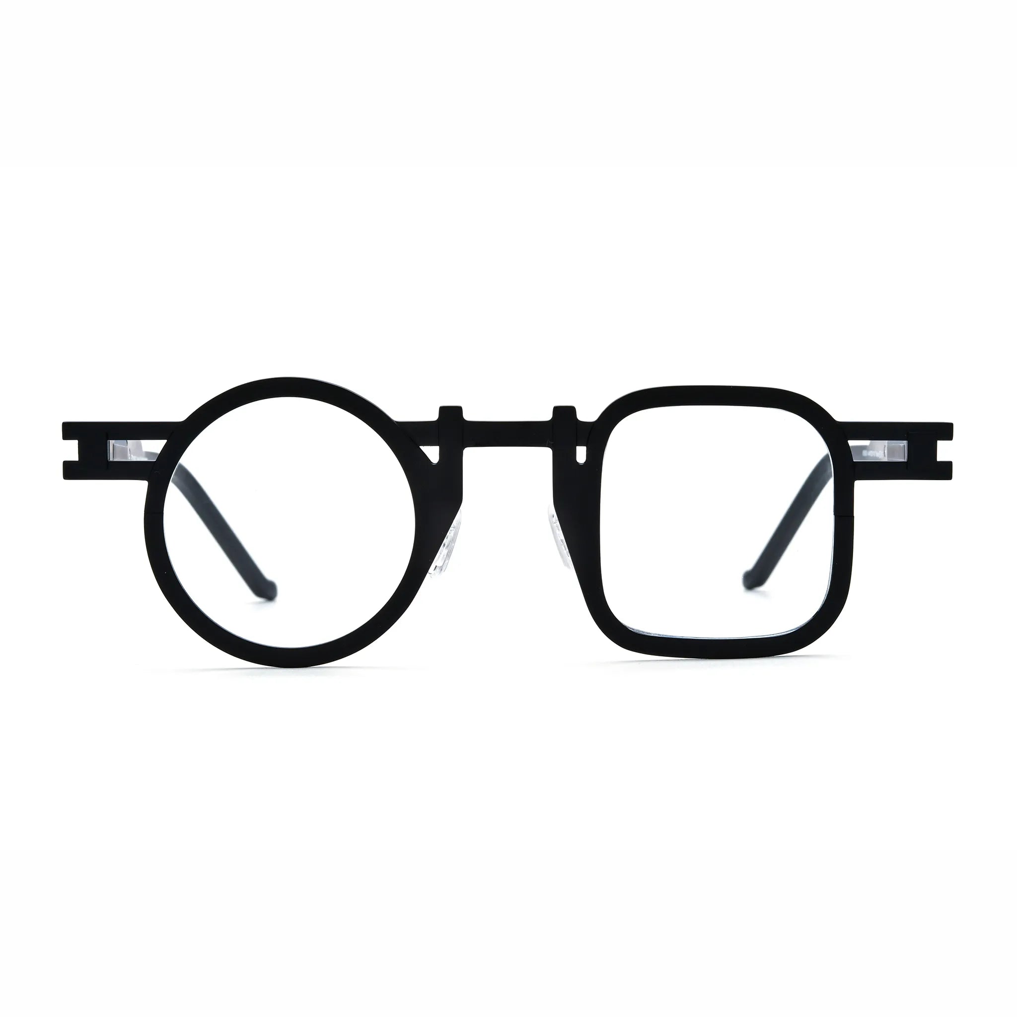 Barledear Obsidian Black eyeglasses front view with asymmetric round-square pure titanium full-rim frame