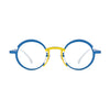 Barledear Ocean Blue Sunshine Yellow eyeglasses front view with a lightweight pure titanium round frame and color-block bridge design