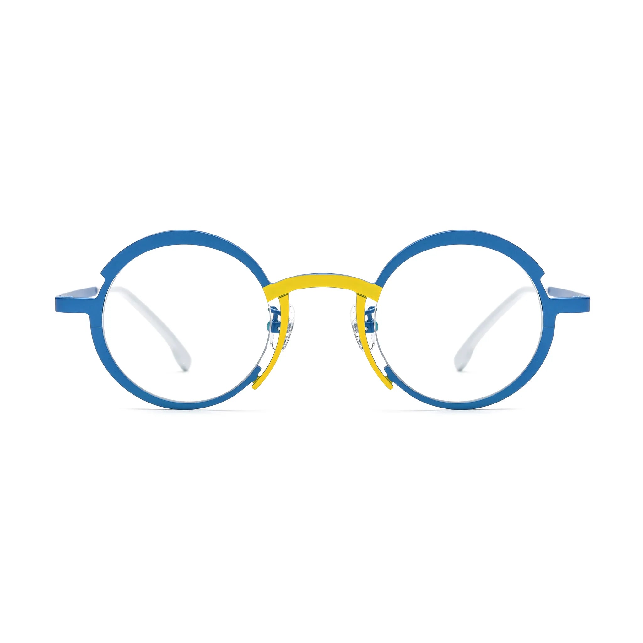 Barledear Ocean Blue Sunshine Yellow eyeglasses front view with a lightweight pure titanium round frame and color-block bridge design
