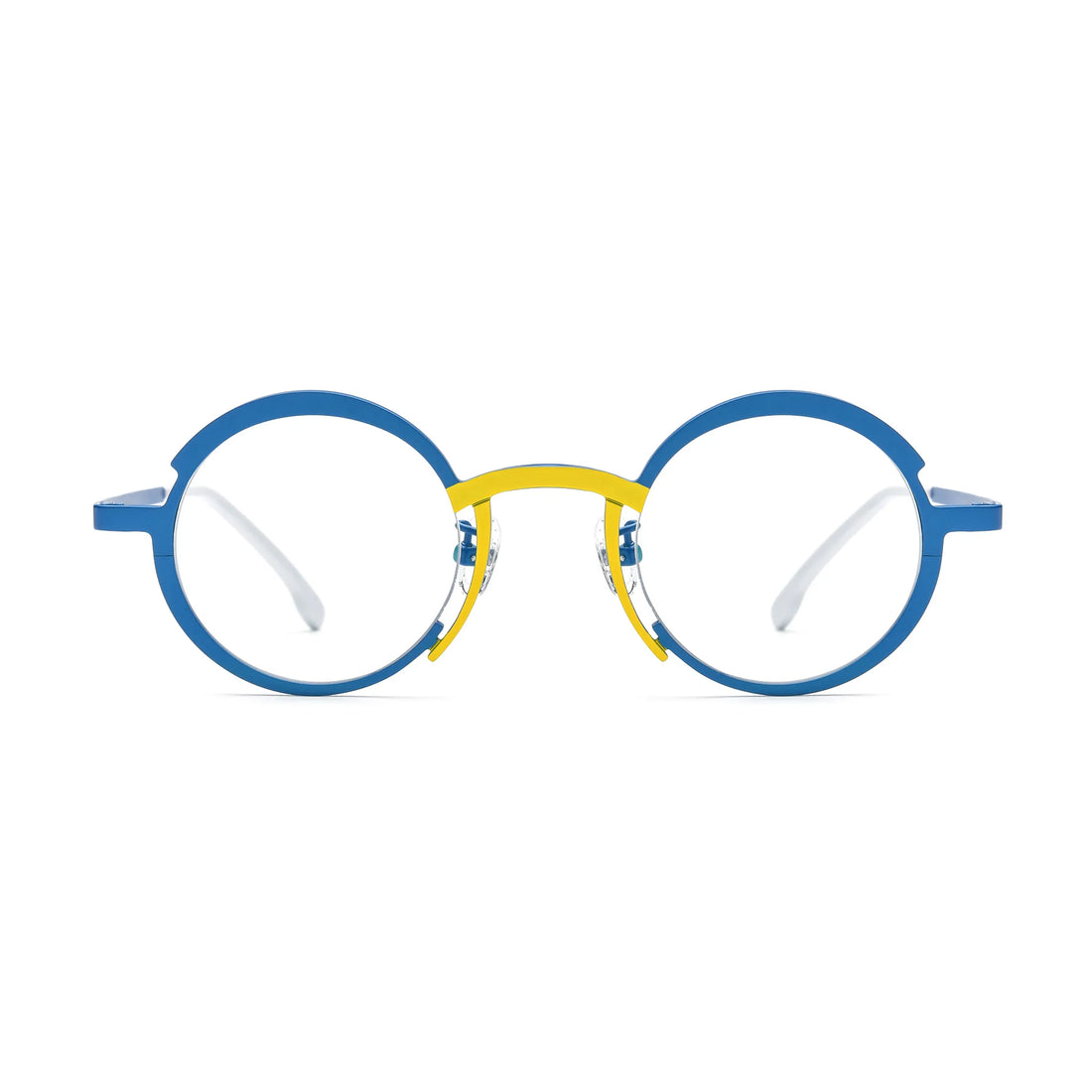 Barledear Ocean Blue Sunshine Yellow eyeglasses front view with a lightweight pure titanium round frame and color-block bridge design