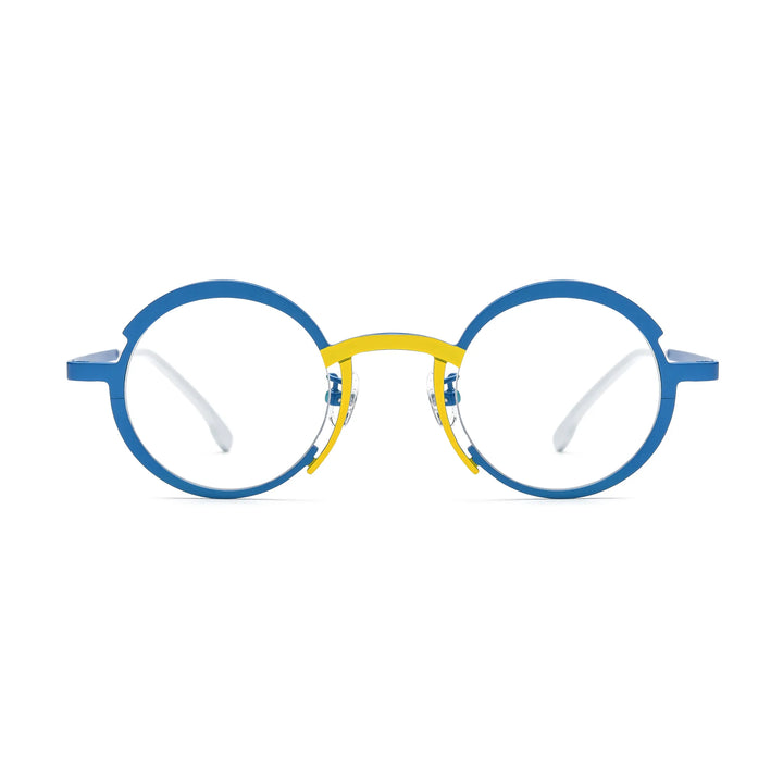 Barledear Ocean Blue Sunshine Yellow eyeglasses front view with a lightweight pure titanium round frame and color-block bridge design