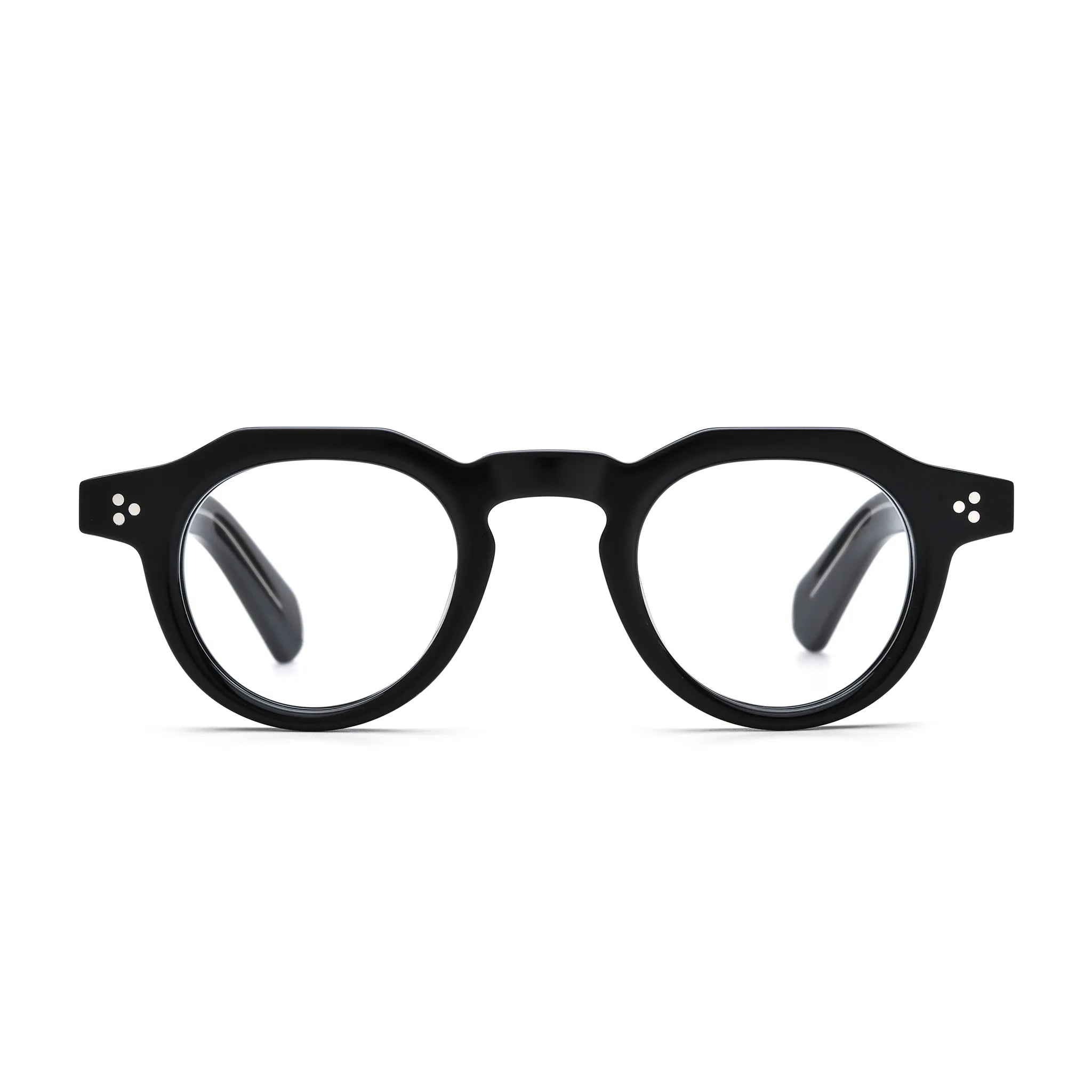 Barledear Onyx Black retro geometric acetate eyeglasses with a polished black full-rim frame and sculpted keyhole bridge
