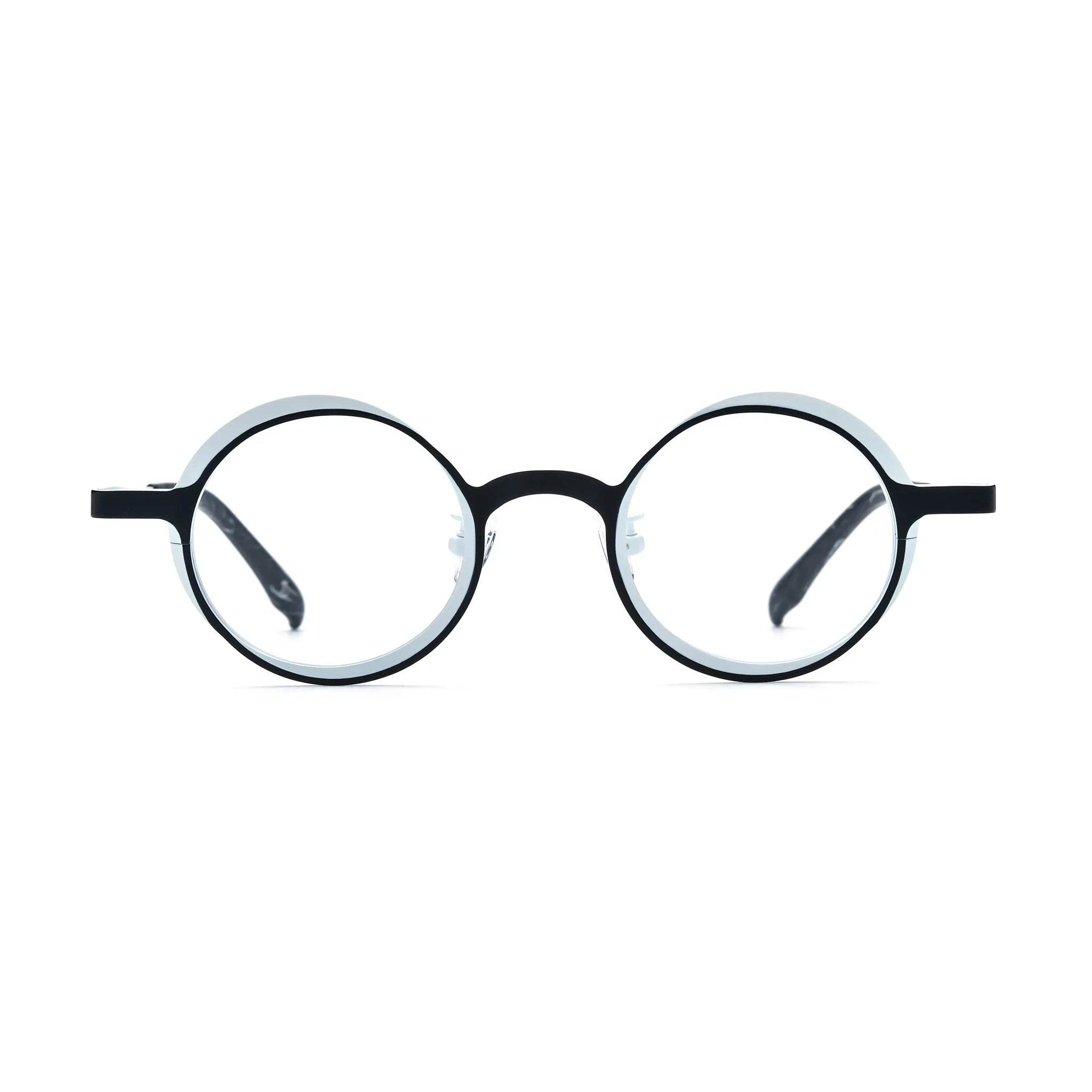 Barledear Onyx Crystal round pure titanium eyeglasses front view with a lightweight two-tone full-rim frame