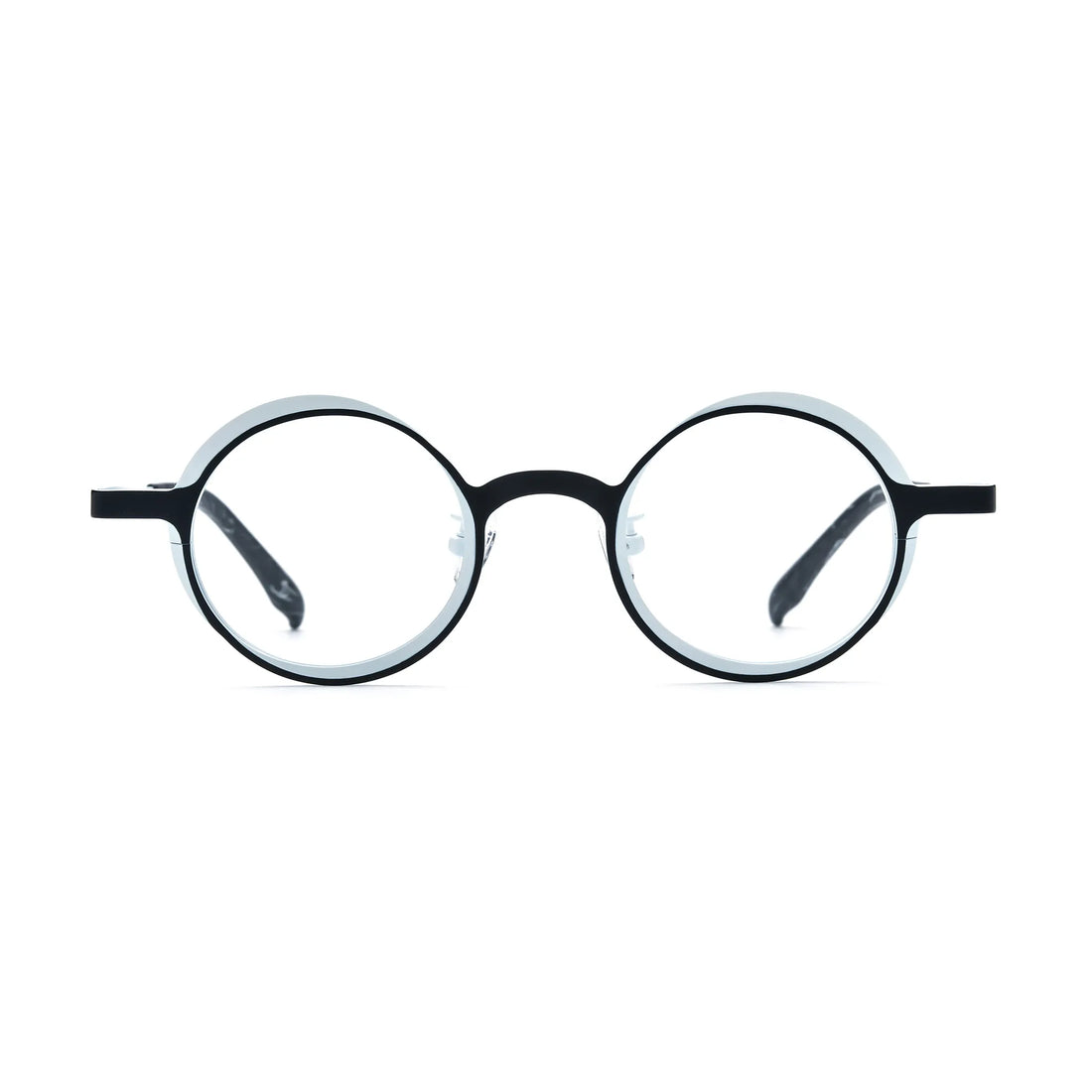 Barledear Onyx Crystal round pure titanium eyeglasses front view with a lightweight two-tone full-rim frame