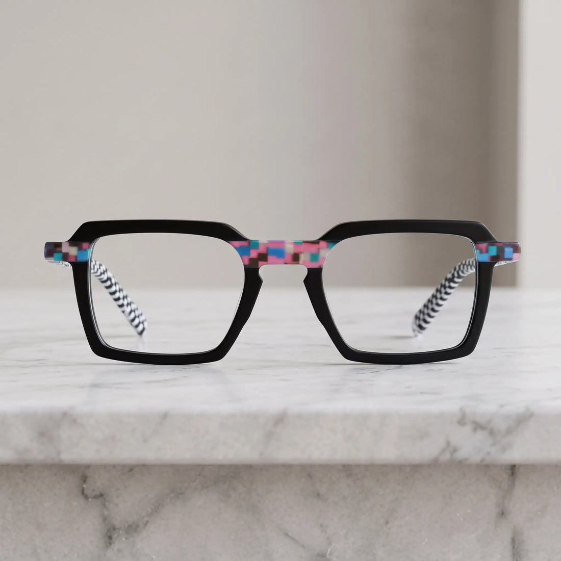 Barledear Pixel Checker Noir eyeglasses shown in a clean lifestyle front view