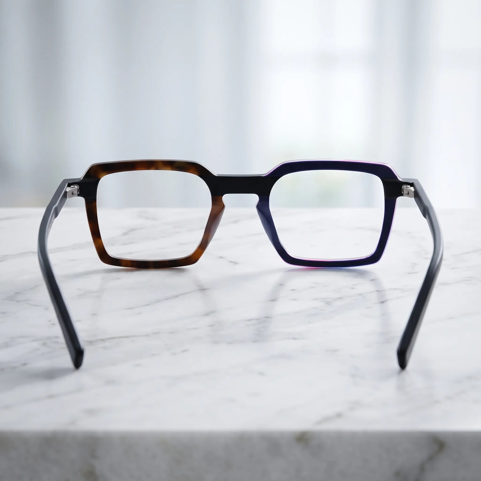 Barledear Prism Mosaic Noir eyeglasses back view showing the full-rim frame structure and molded acetate nose pads
