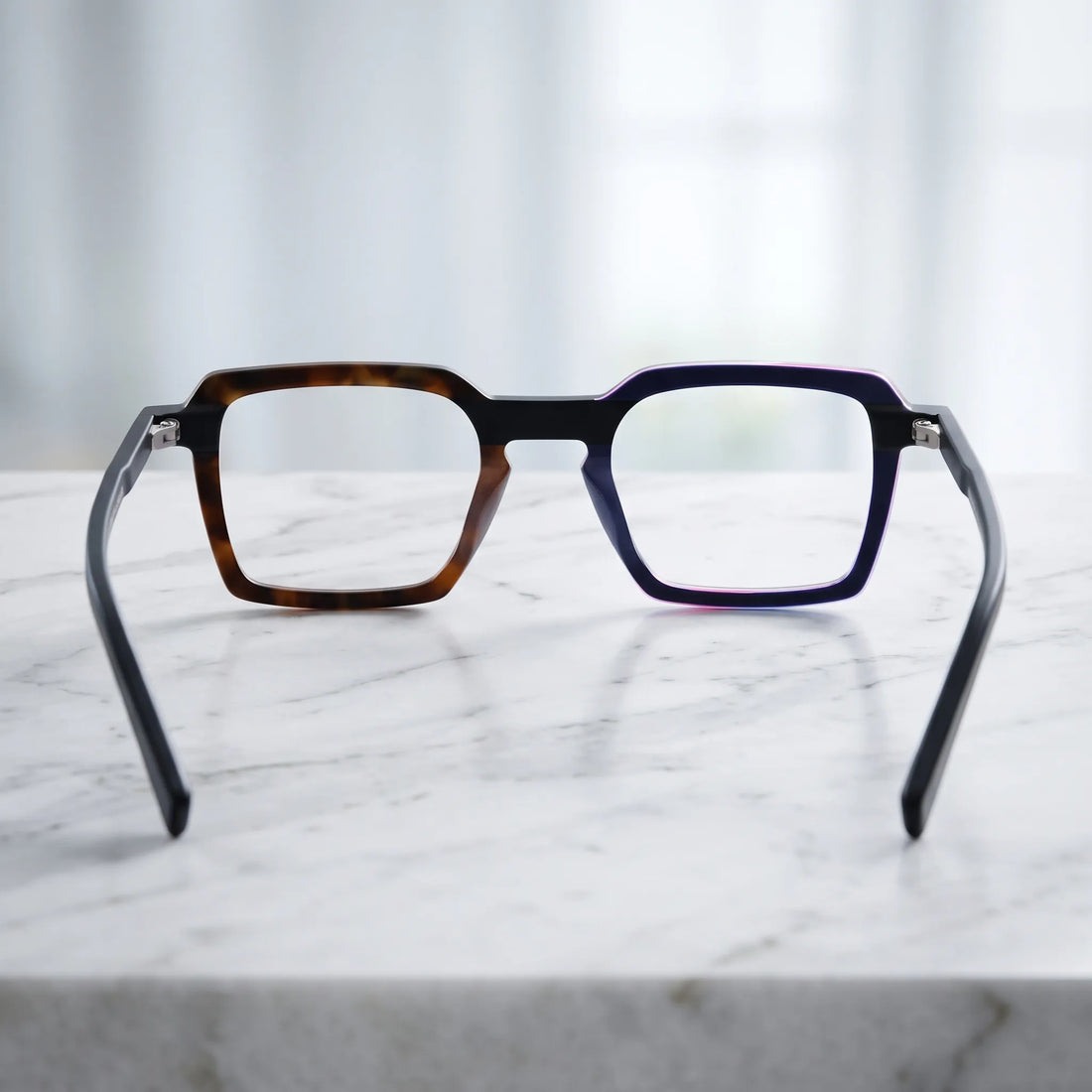 Barledear Prism Mosaic Noir eyeglasses back view showing the full-rim frame structure and molded acetate nose pads