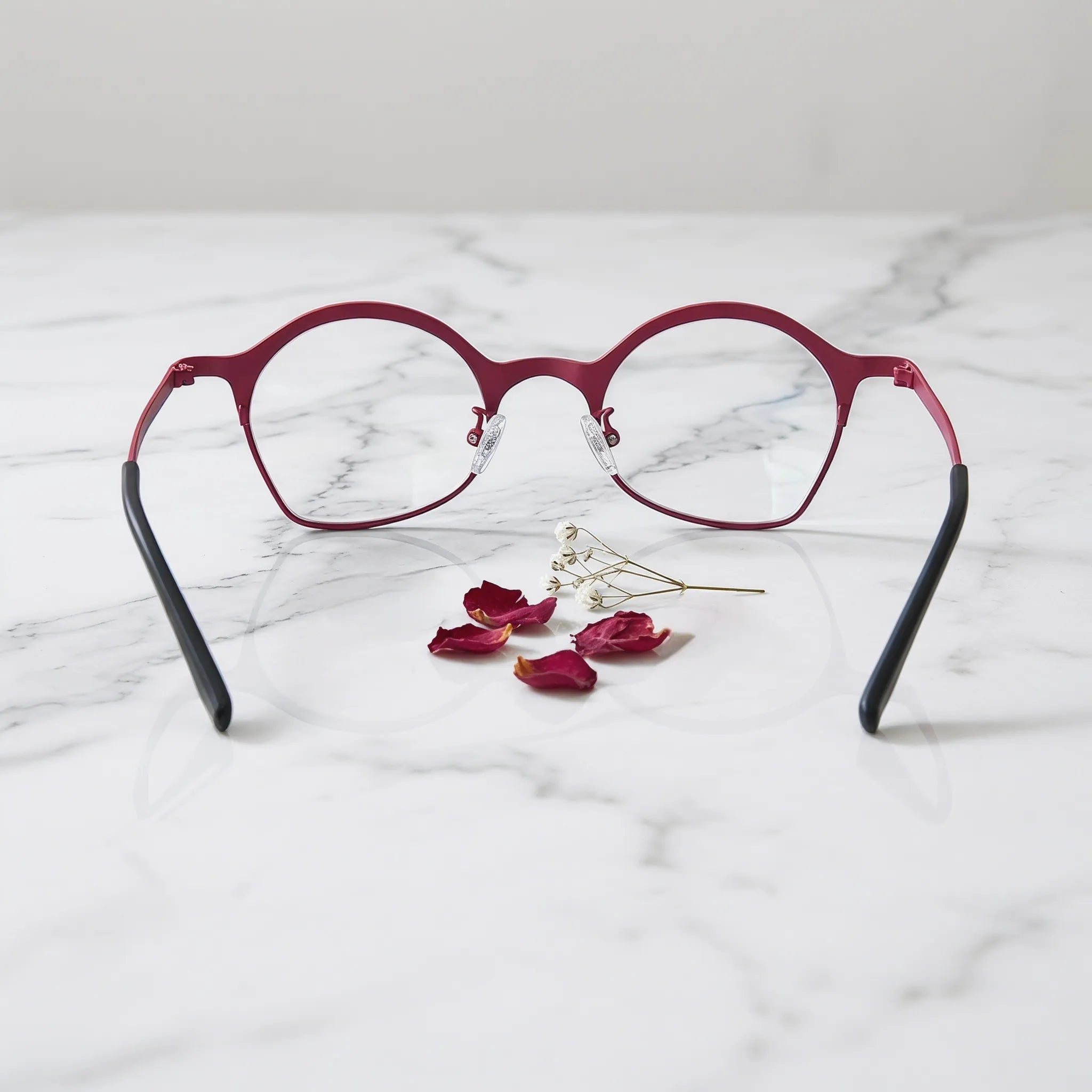 Barledear Rose Meadow Pink eyeglasses back view showing temple shape and lightweight full-rim frame structure