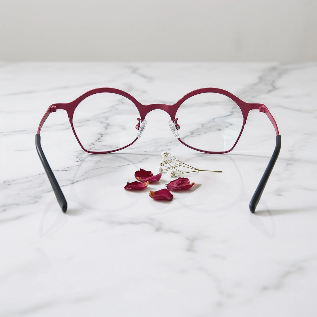 Barledear Rose Meadow Pink eyeglasses back view showing temple shape and lightweight full-rim frame structure