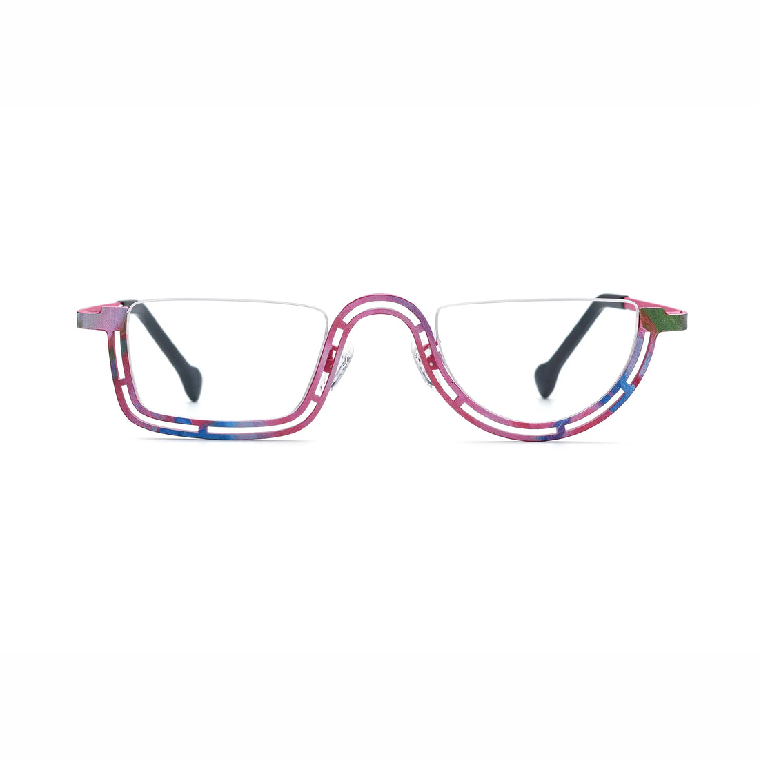 Barledear Rose Mosaic Pink eyeglasses front view with lightweight geometric titanium semi-rim frame