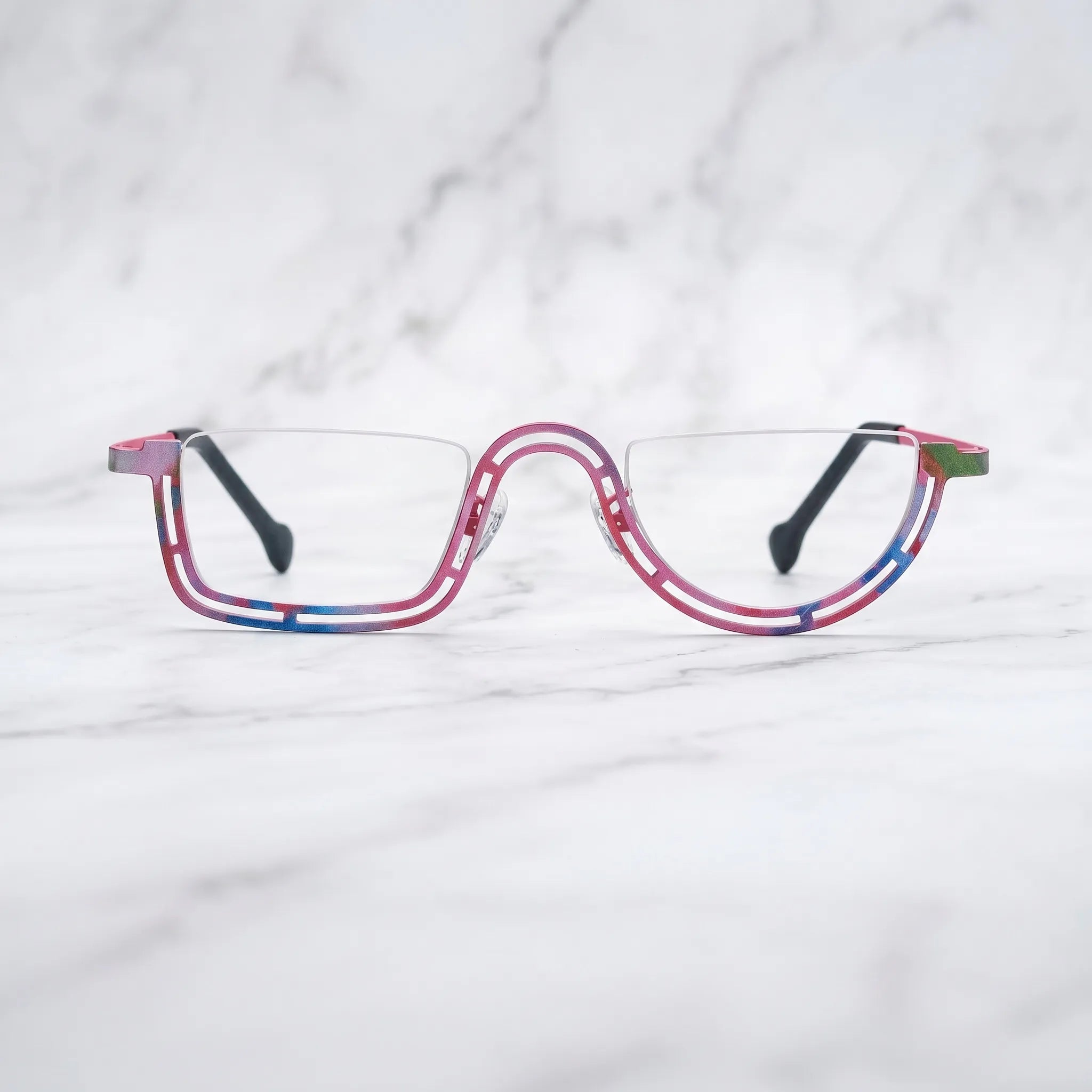Barledear Rose Mosaic Pink eyeglasses shown in a clean lifestyle front view