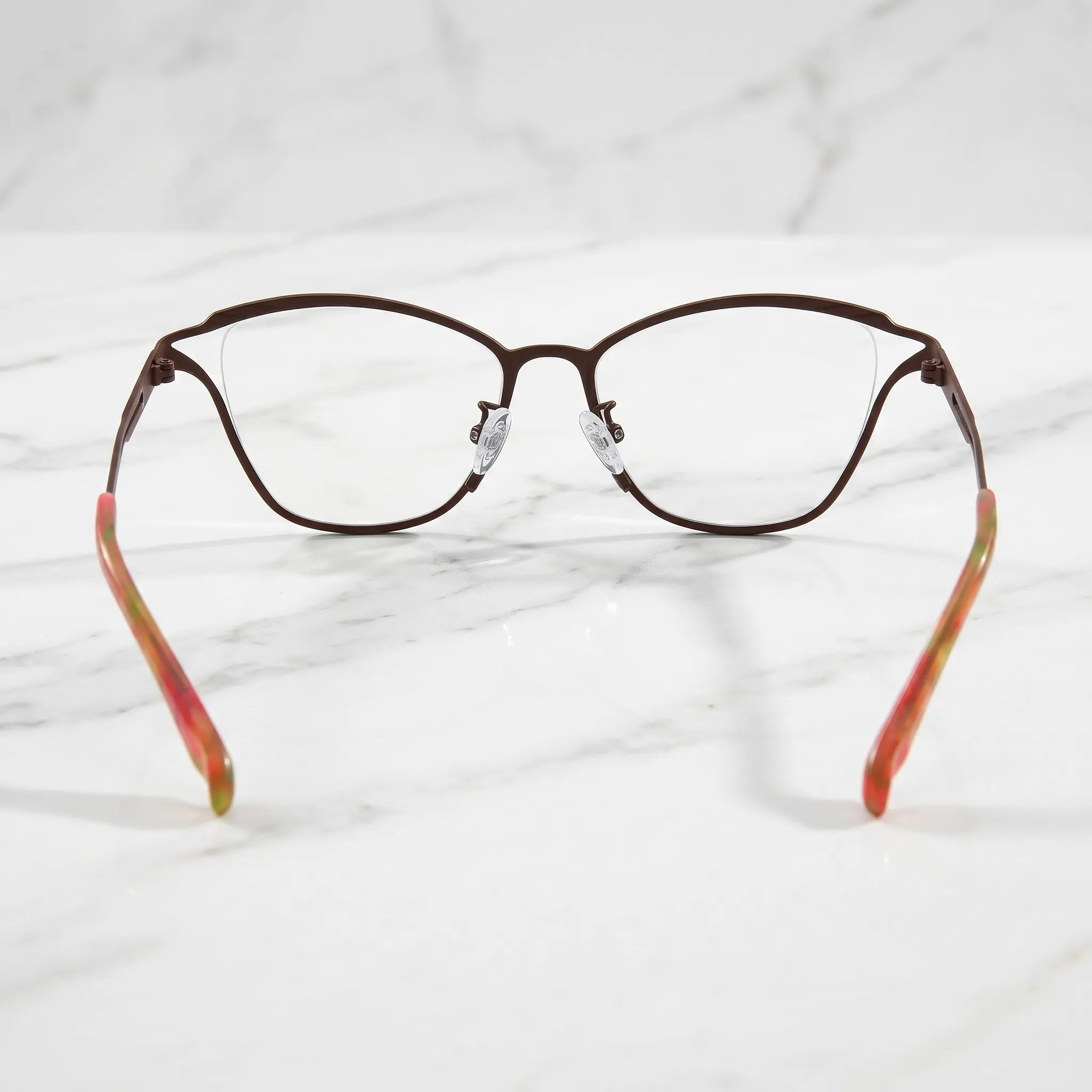 Barledear Rosewood Amber eyeglasses back view showing full-rim frame structure, temple shape, and silicone nose pads