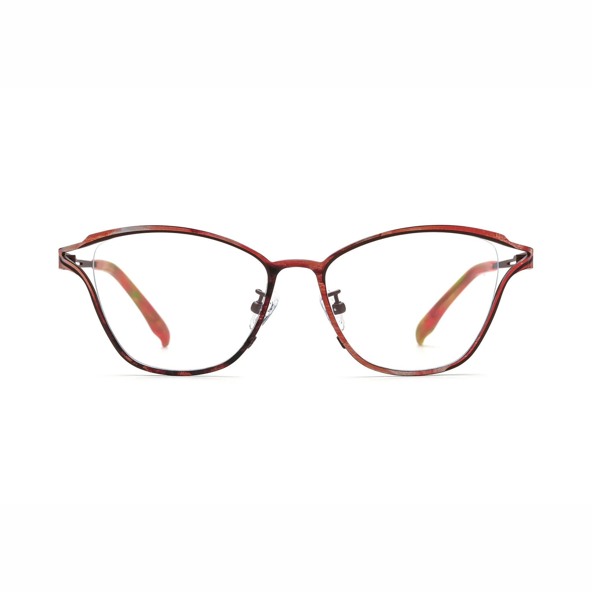 Barledear Rosewood Amber eyeglasses front view with lightweight pure titanium butterfly cat-eye full-rim frame