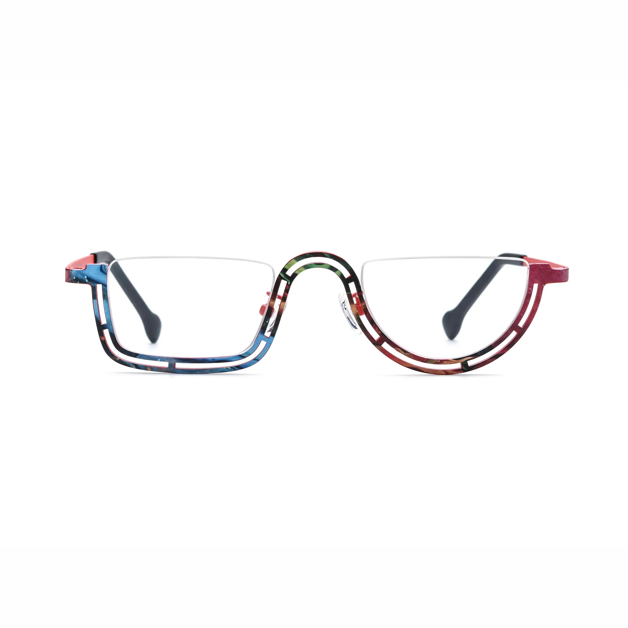 Barledear Scarlet Mosaic Red eyeglasses front view with lightweight geometric titanium semi-rim frame