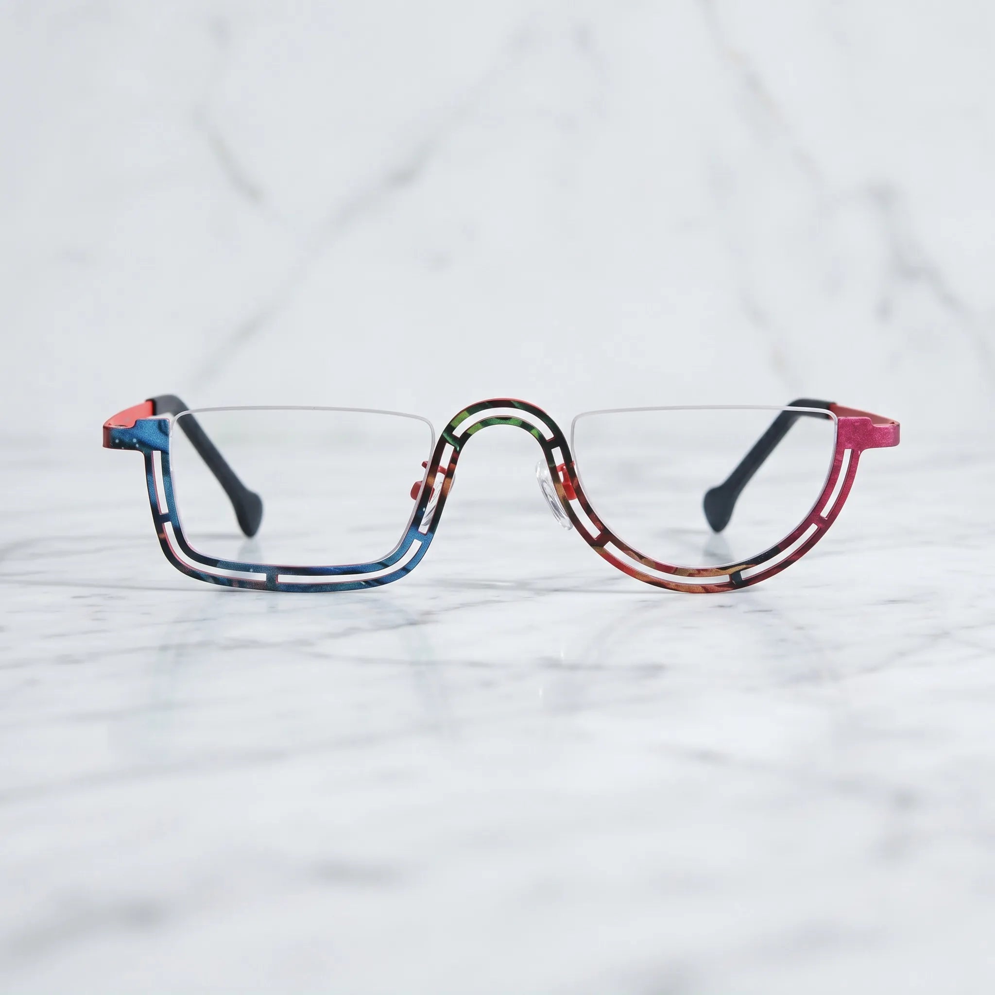 Barledear Scarlet Mosaic Red eyeglasses shown in a clean lifestyle front view