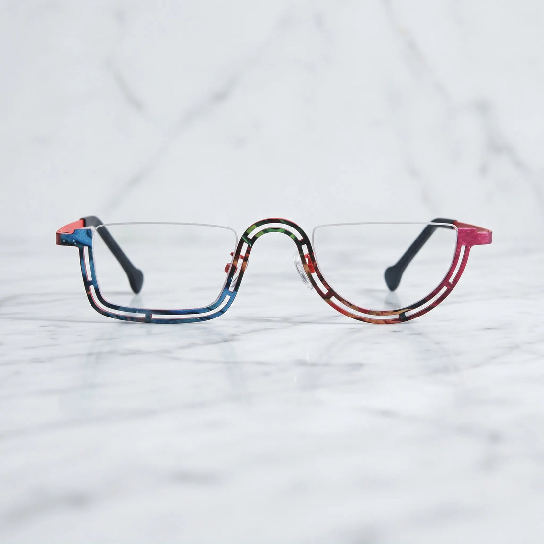Barledear Scarlet Mosaic Red eyeglasses shown in a clean lifestyle front view