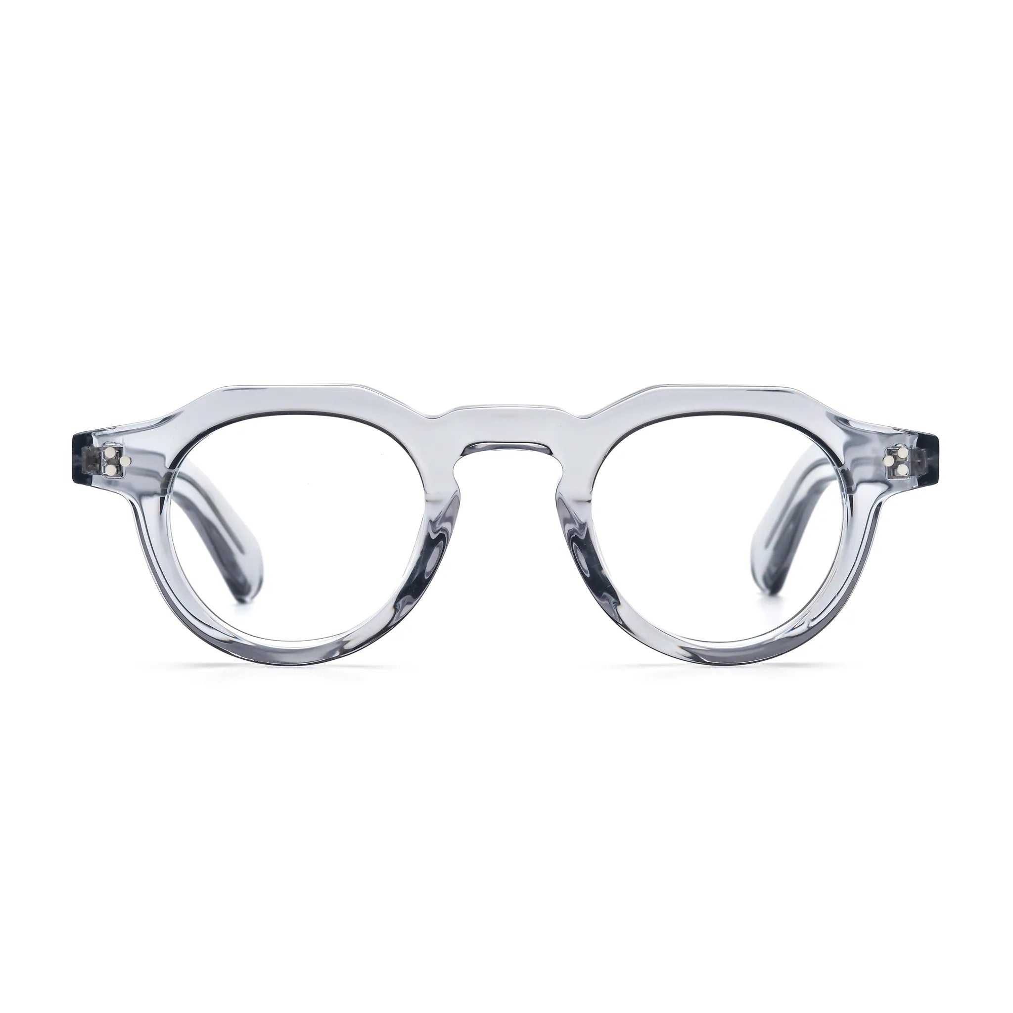 Barledear Smoke Crystal retro geometric acetate eyeglasses with translucent smoke-gray acetate and a sculpted keyhole bridge