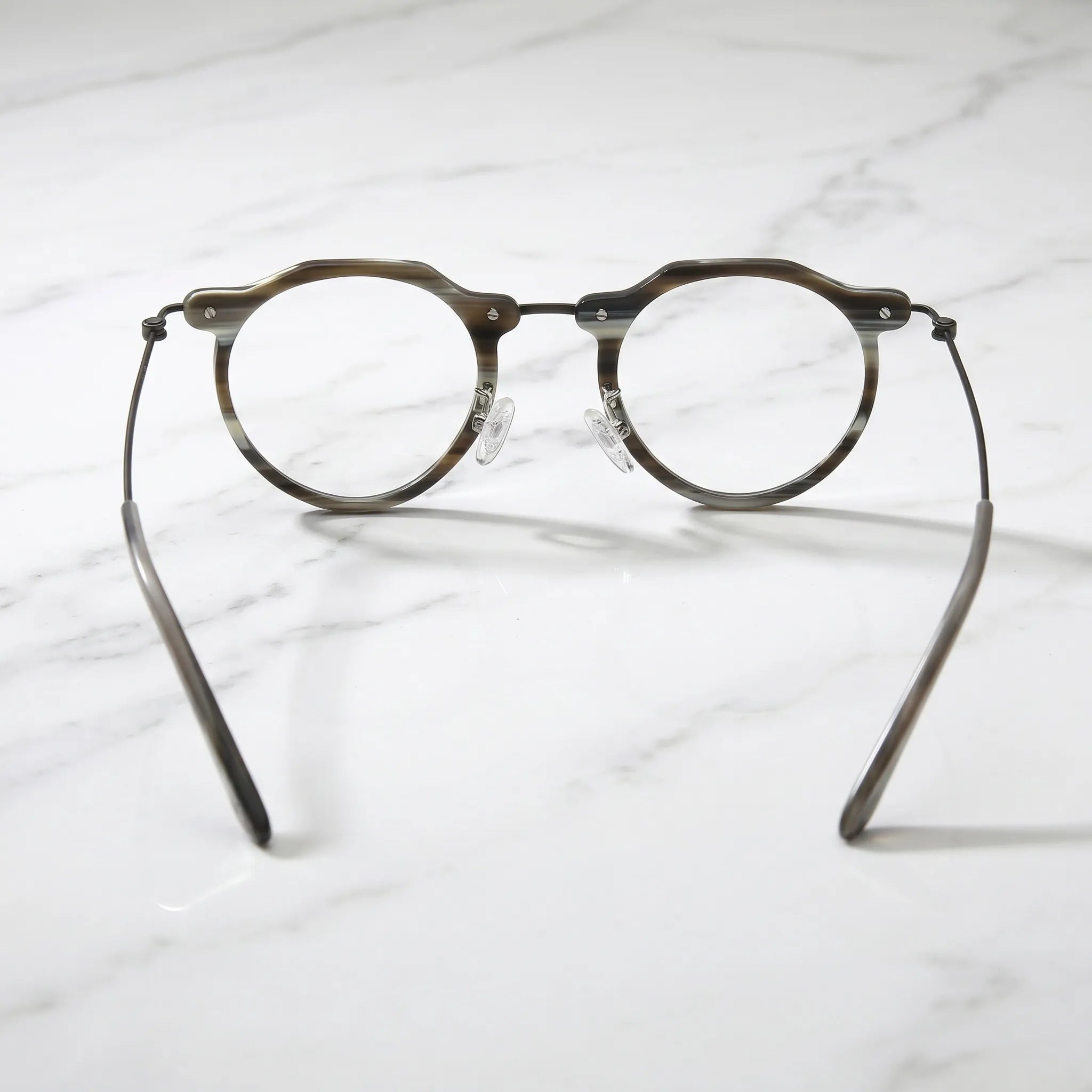 Barledear Smoke Stripe eyeglasses back view showing temple shape full-rim structure and comfortable fit
