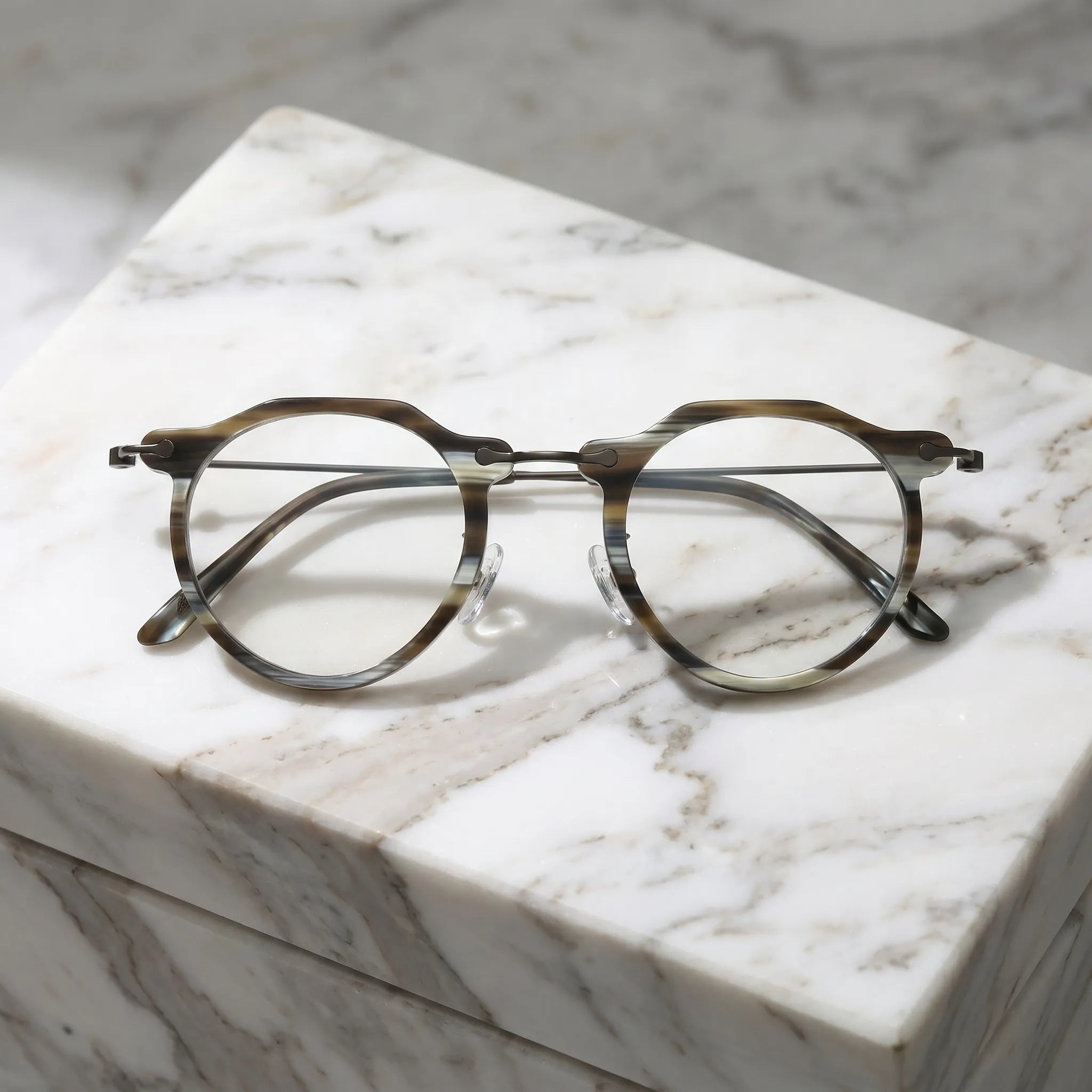 Barledear Smoke Stripe eyeglasses folded display showing acetate front slim metal temples and acetate temple tips