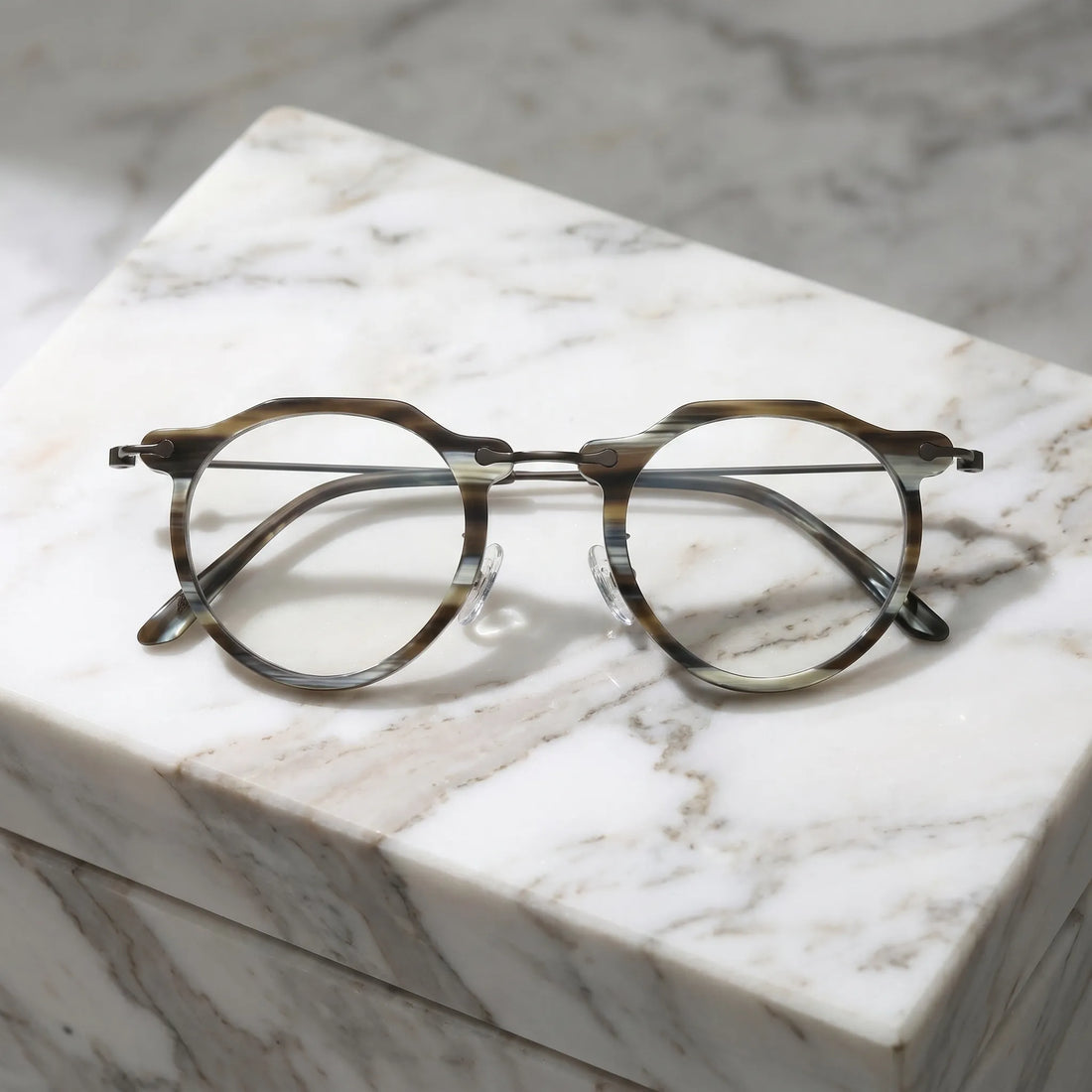 Barledear Smoke Stripe eyeglasses folded display showing acetate front slim metal temples and acetate temple tips