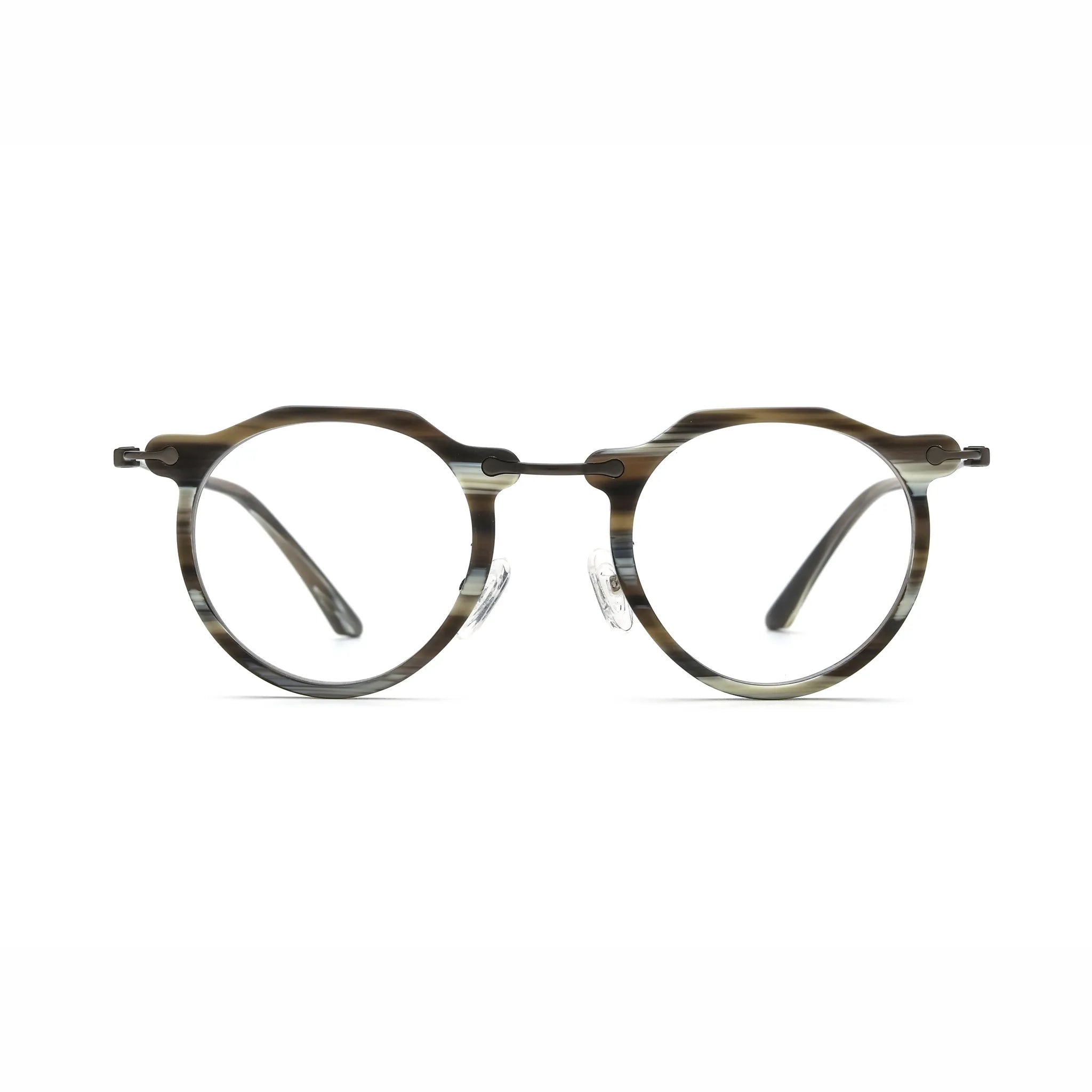 Barledear Smoke Stripe eyeglasses front view with lightweight retro oval acetate metal full-rim frame
