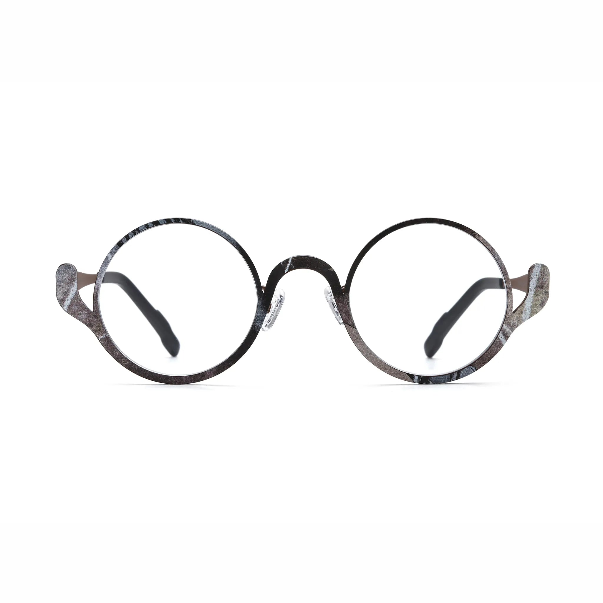 Barledear Smoky Cocoa eyeglasses front view with an artistic round pure titanium full-rim frame and lightweight design