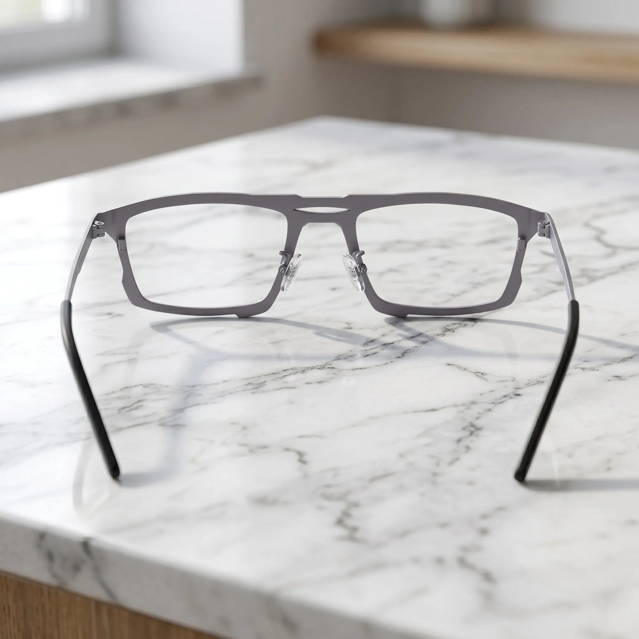 Barledear Steel Blue Gray eyeglasses back view showing full-rim square frame structure and curved temple tips