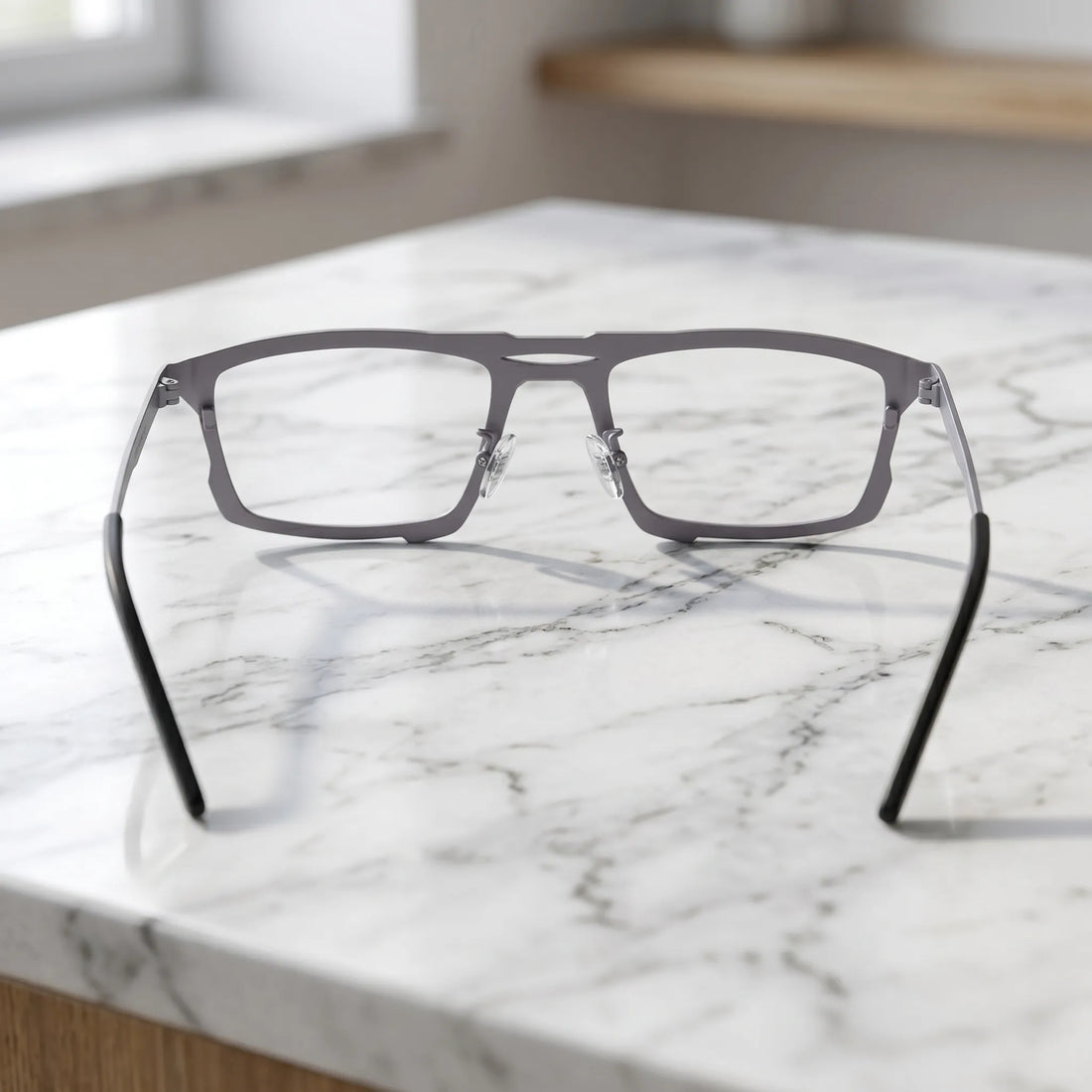 Barledear Steel Blue Gray eyeglasses back view showing full-rim square frame structure and curved temple tips