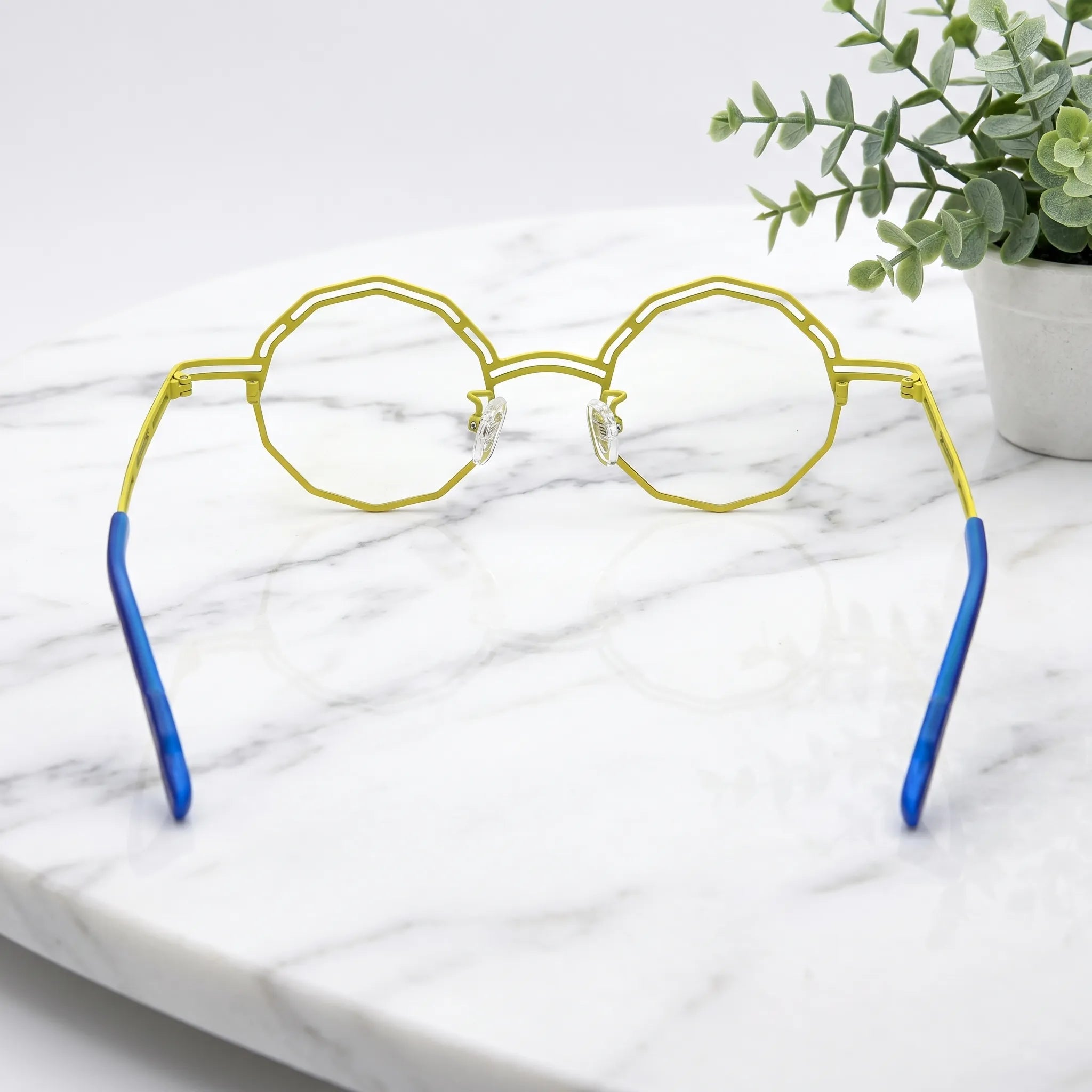 Barledear Sunlit Cobalt eyeglasses back view showing temple shape and full-rim frame structure
