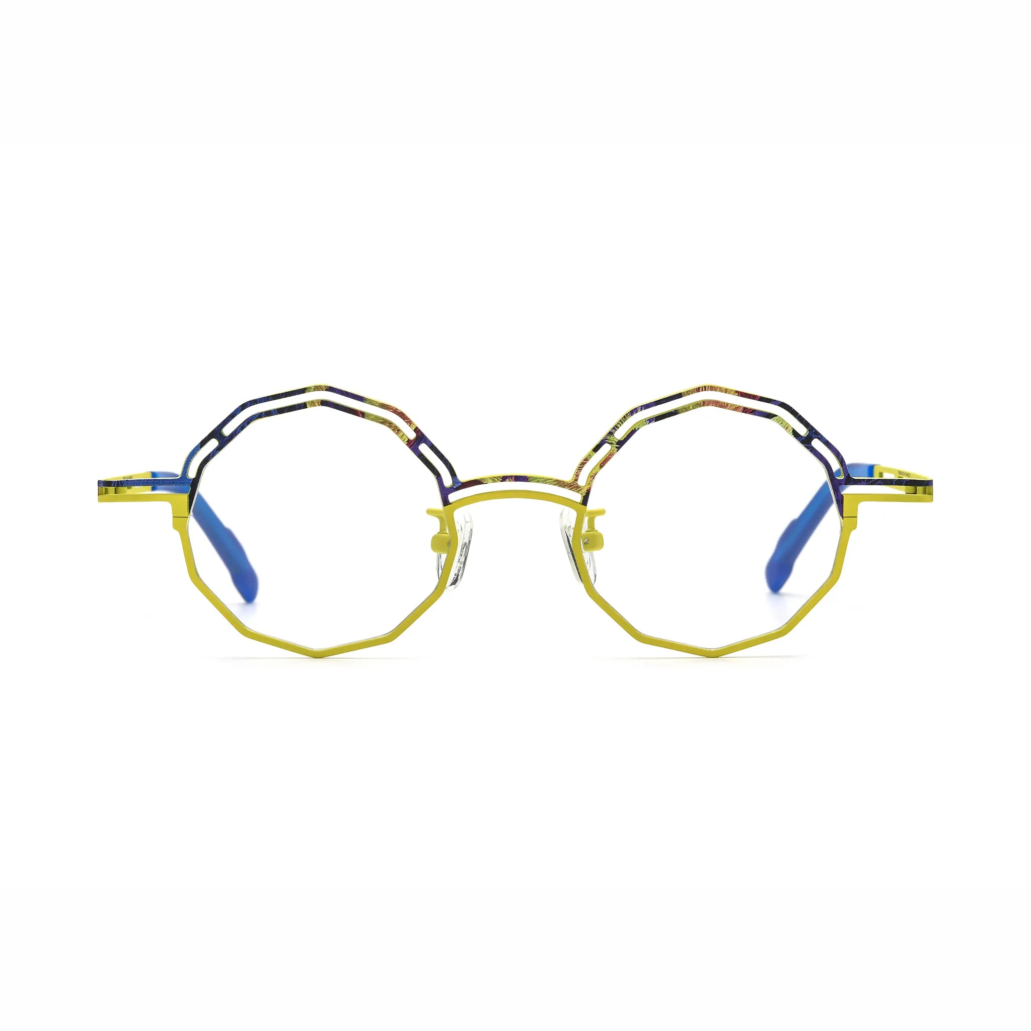 Barledear Sunlit Cobalt eyeglasses front view with lightweight octagonal pure titanium frame