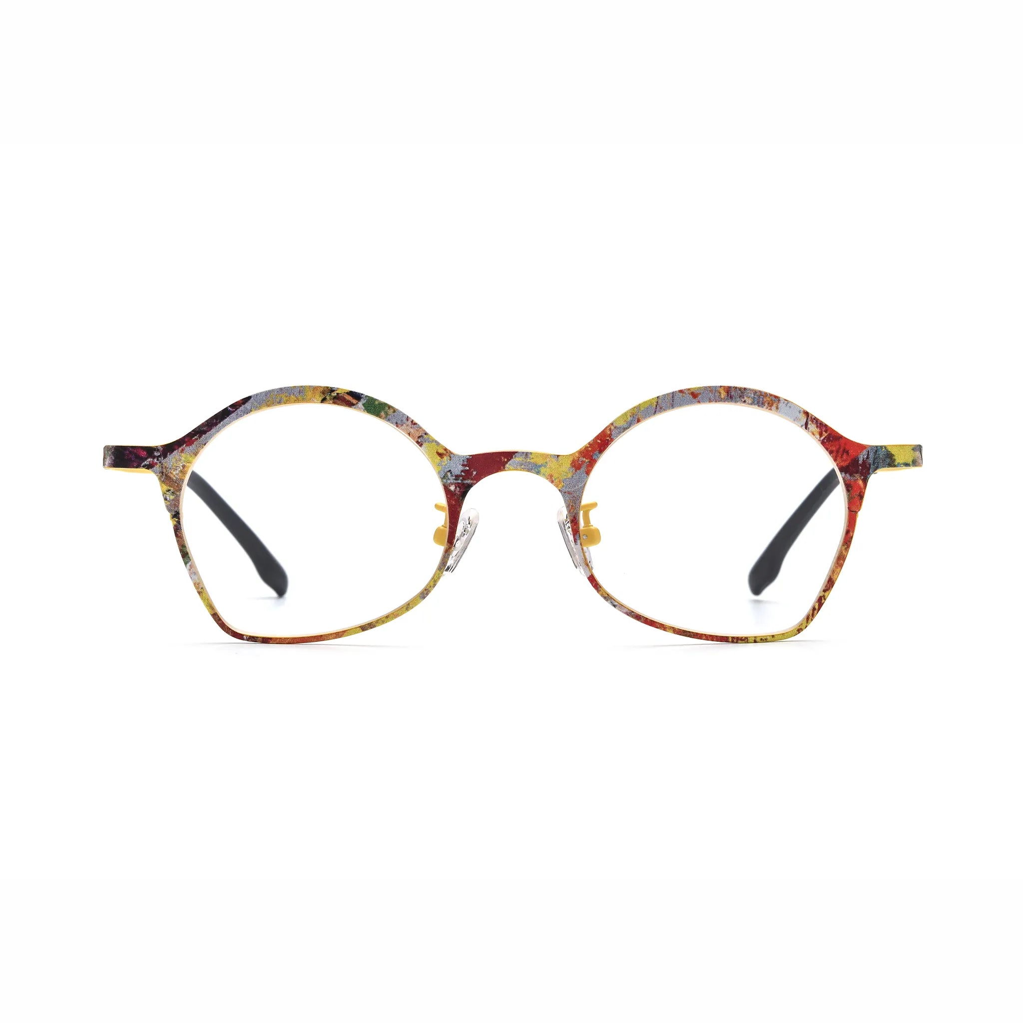 Barledear Sunlit Mosaic Yellow eyeglasses front view with lightweight butterfly titanium frame