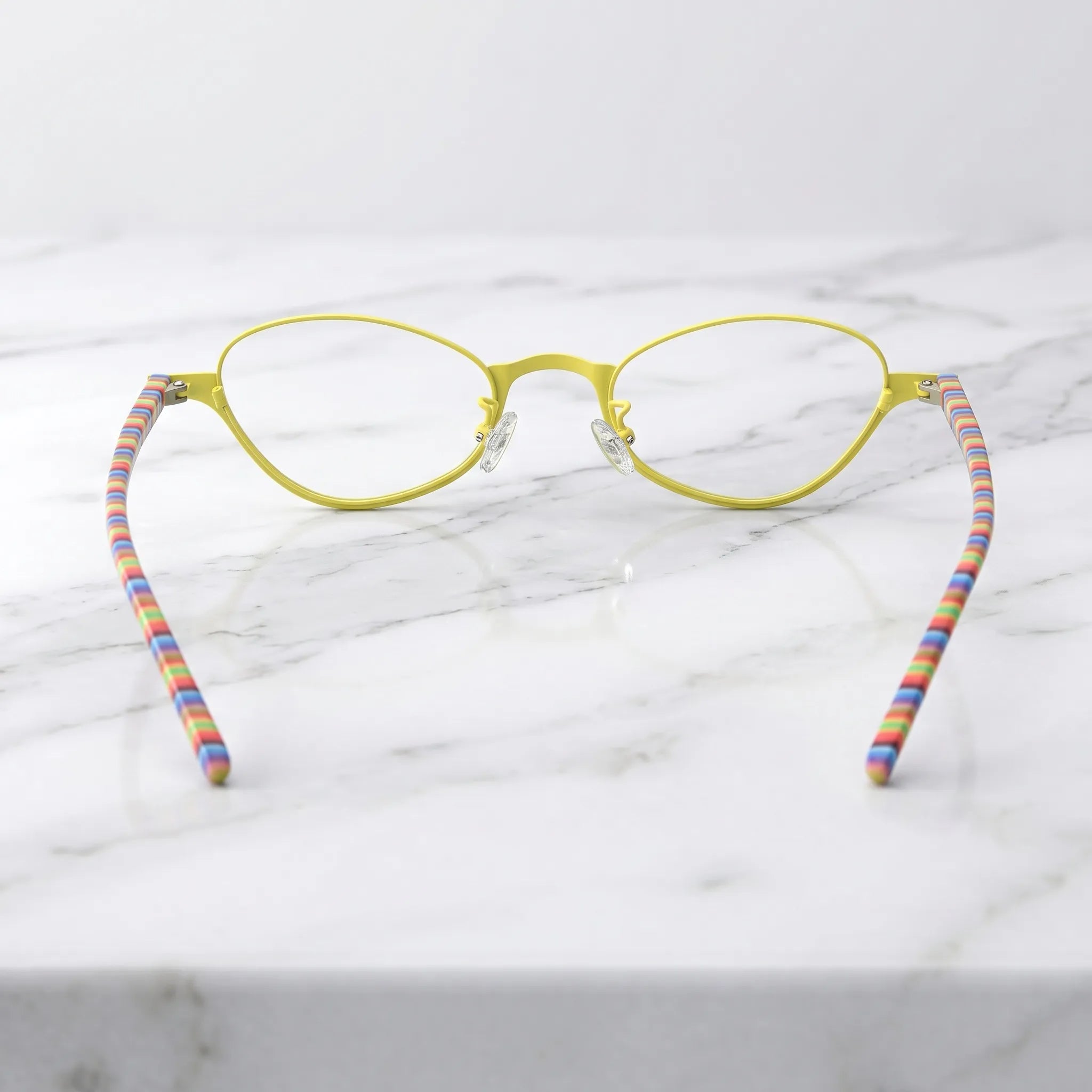 Barledear Sunshine Mosaic eyeglasses back view showing colorful temple shape and full-rim oval frame structure