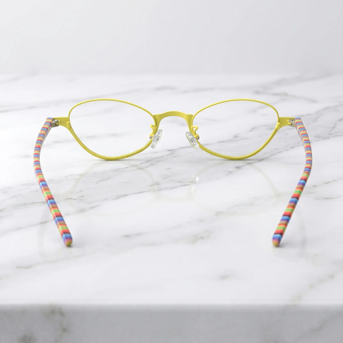 Barledear Sunshine Mosaic eyeglasses back view showing colorful temple shape and full-rim oval frame structure