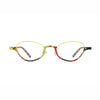 Barledear Sunshine Mosaic oval titanium eyeglasses front view with yellow frame and colorful rainbow-patterned temples
