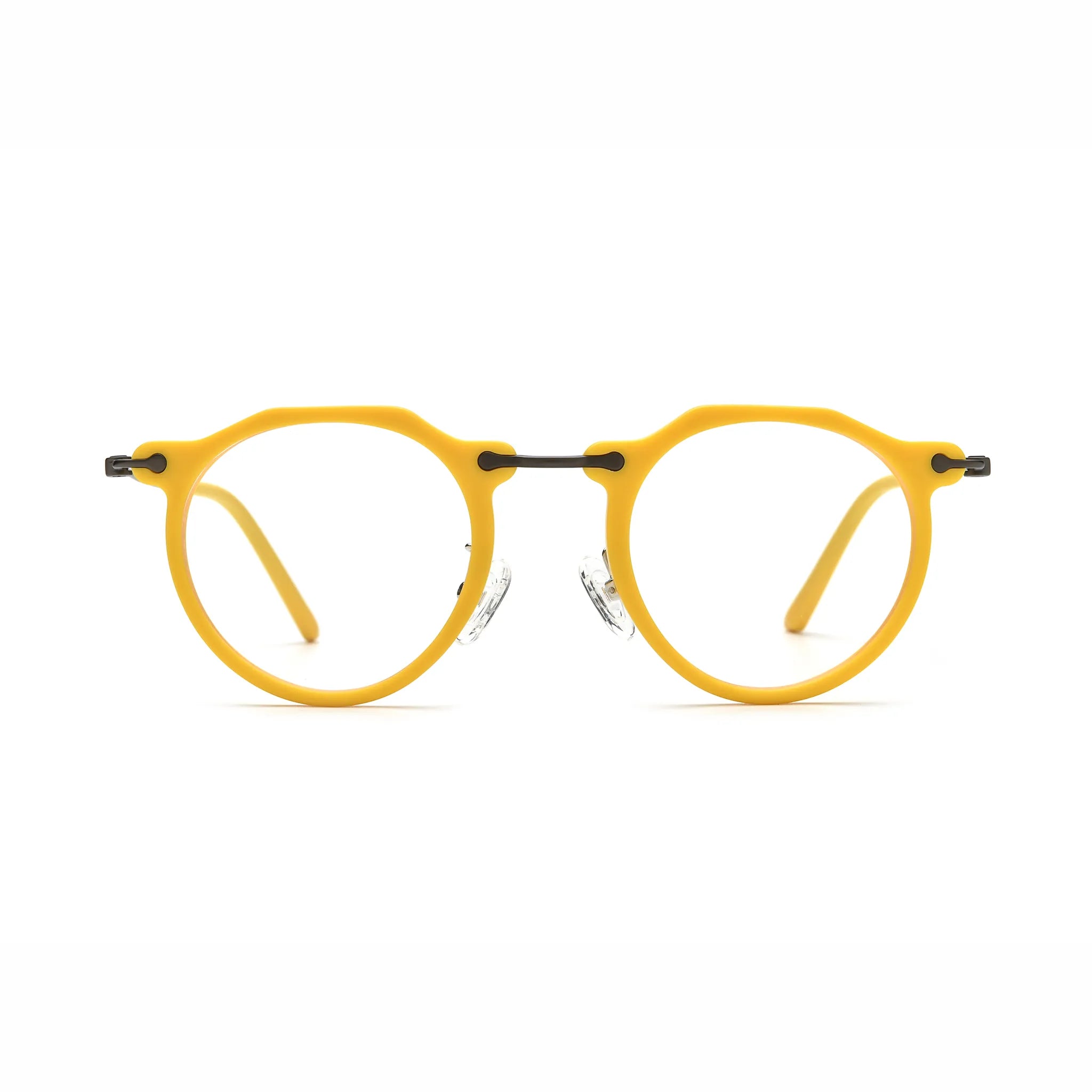 Barledear Sunshine Yellow eyeglasses front view with lightweight retro oval acetate metal full-rim frame