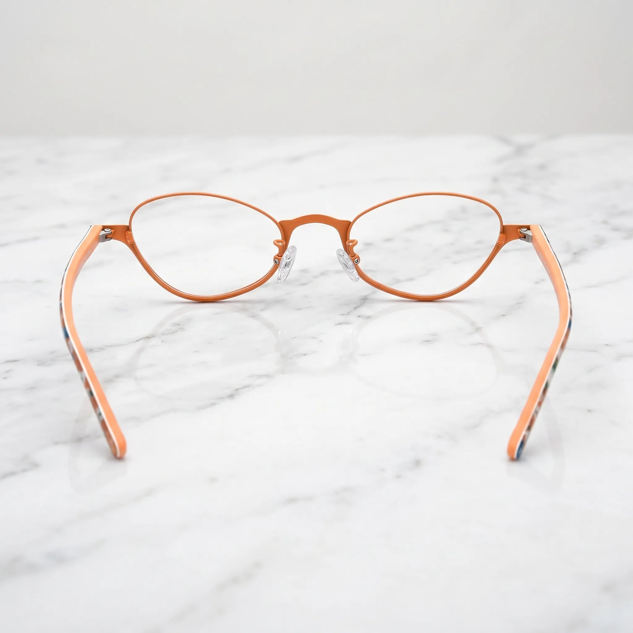 Barledear Tangerine Bloom eyeglasses back view showing floral acetate temple arms and full-rim frame structure