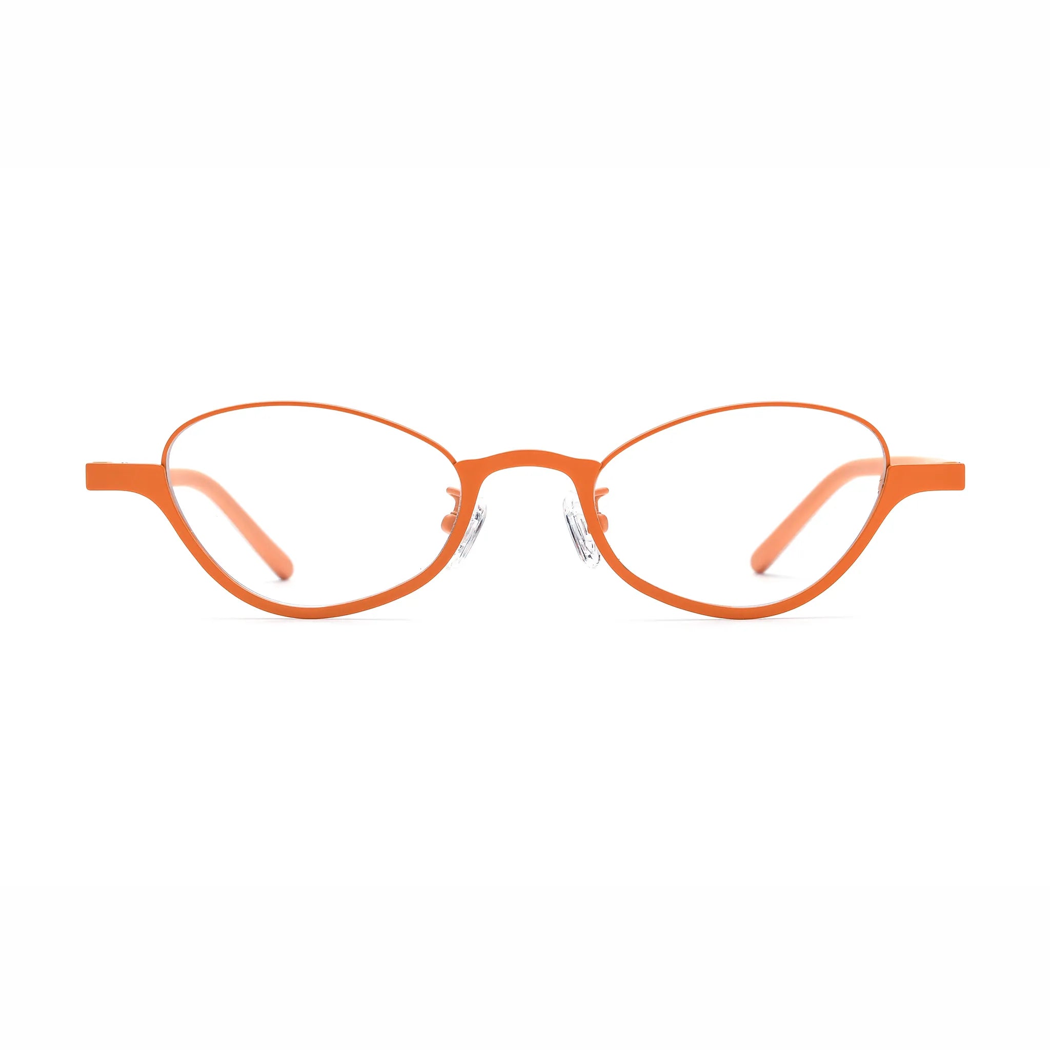 Barledear Tangerine Bloom oval titanium eyeglasses front view with orange frame and floral patterned acetate temples