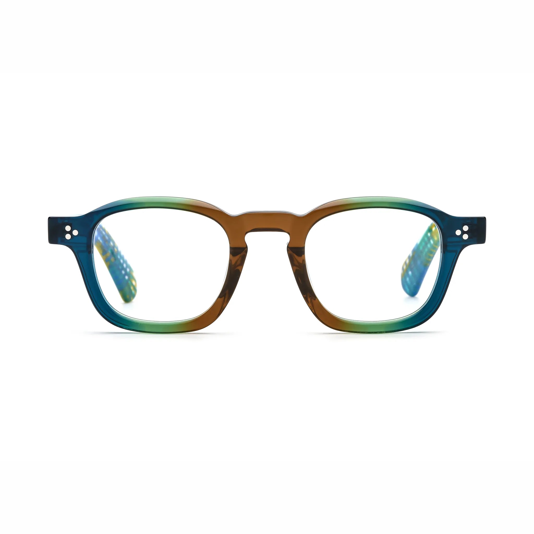 Barledear Teal Grove eyeglasses front view with lightweight retro square acetate frame